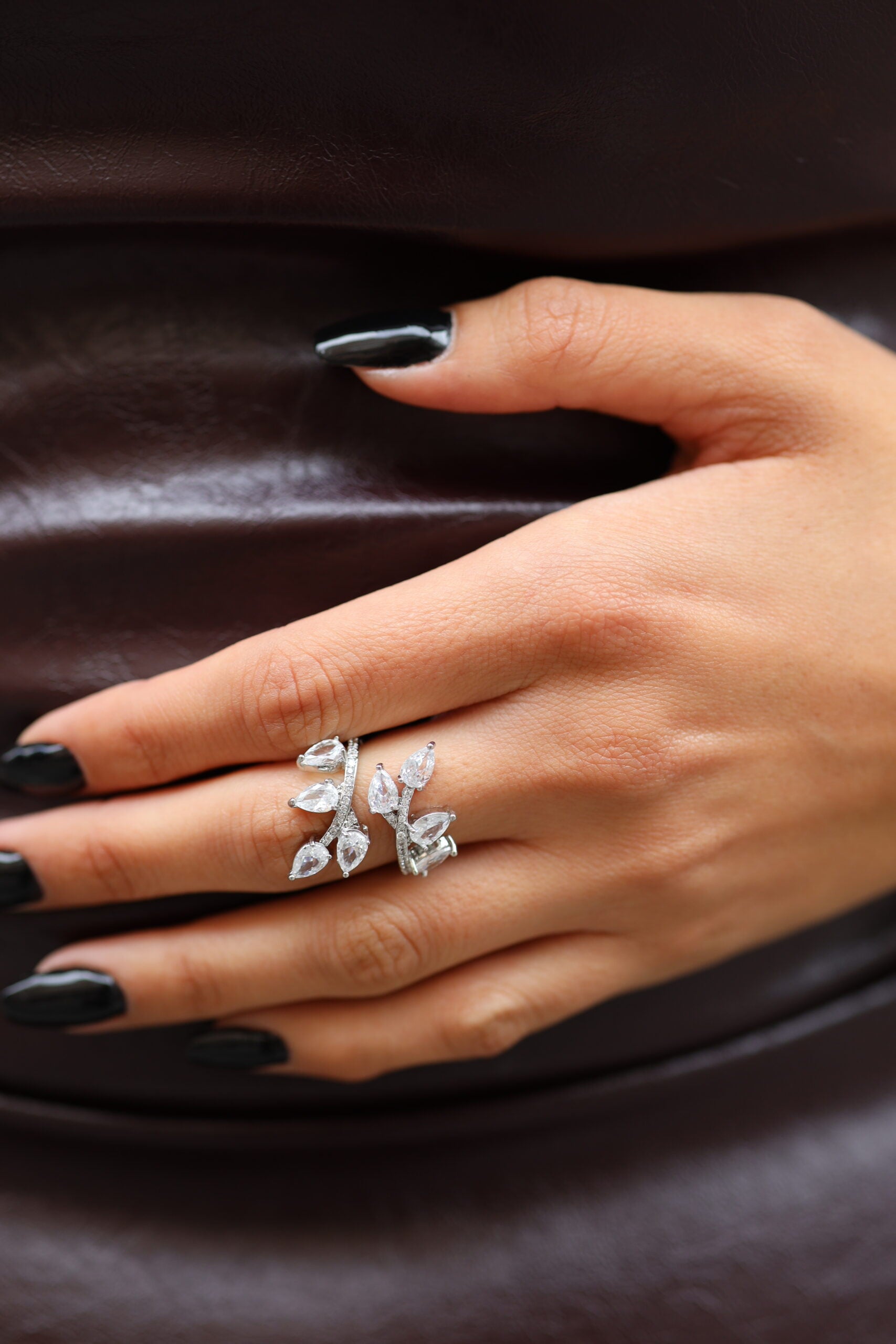 Delicate Open Cuff Crystal Ring - AESC26