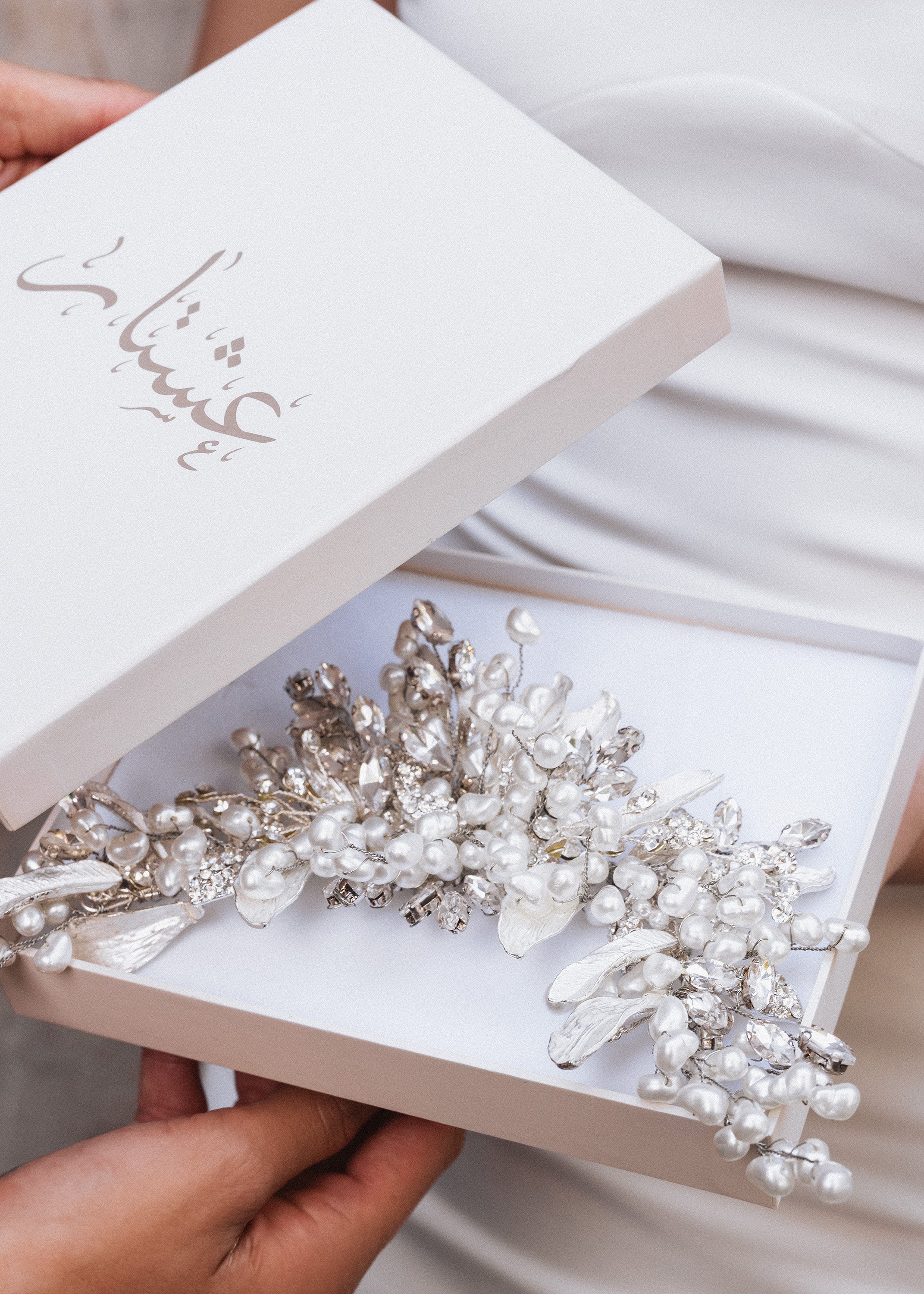 Handmade Crystal Pearl Leaf Tiara