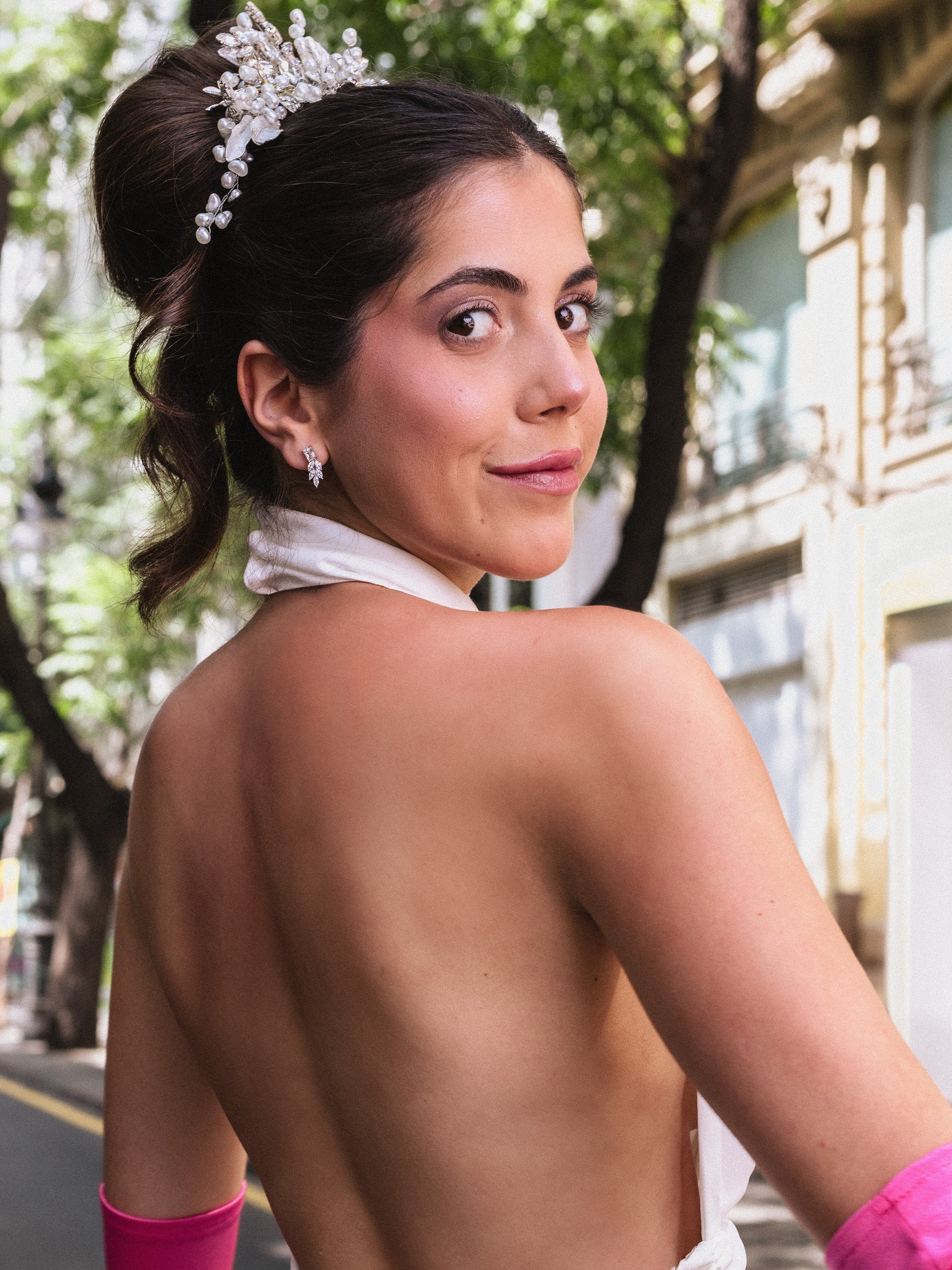 Handmade Crystal Pearl Leaf Tiara