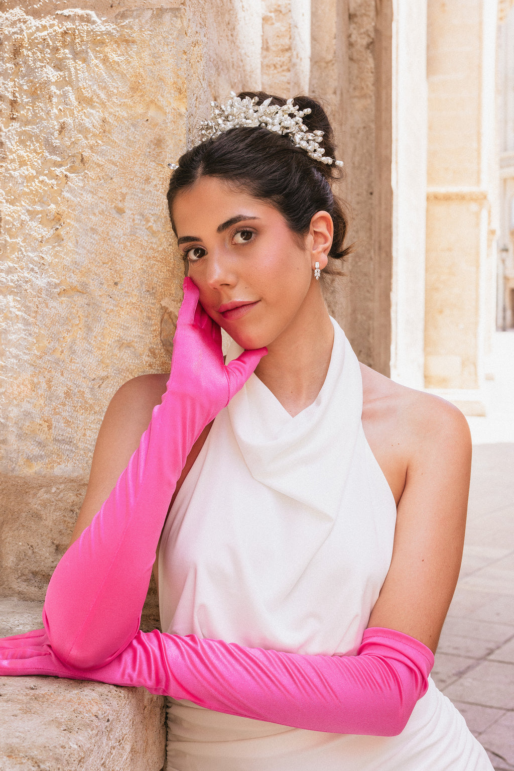 Handmade Crystal Pearl Leaf Tiara