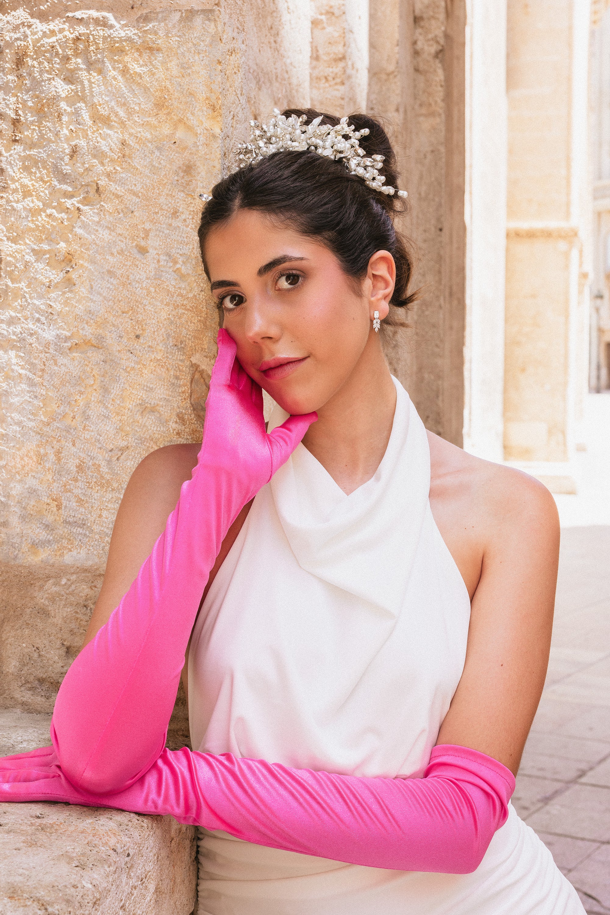 Handmade Crystal Pearl Leaf Tiara