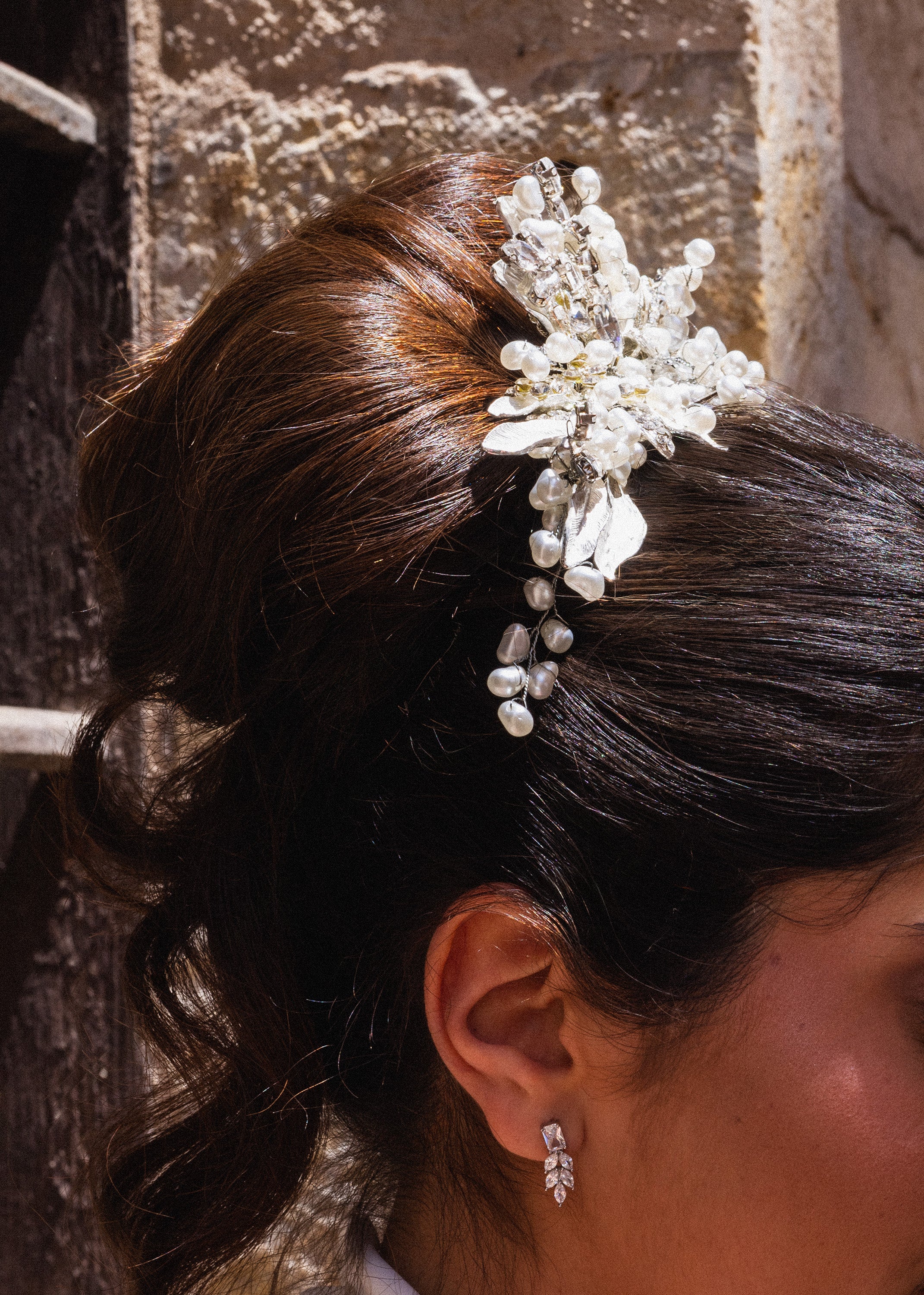 Handmade Crystal Pearl Leaf Tiara