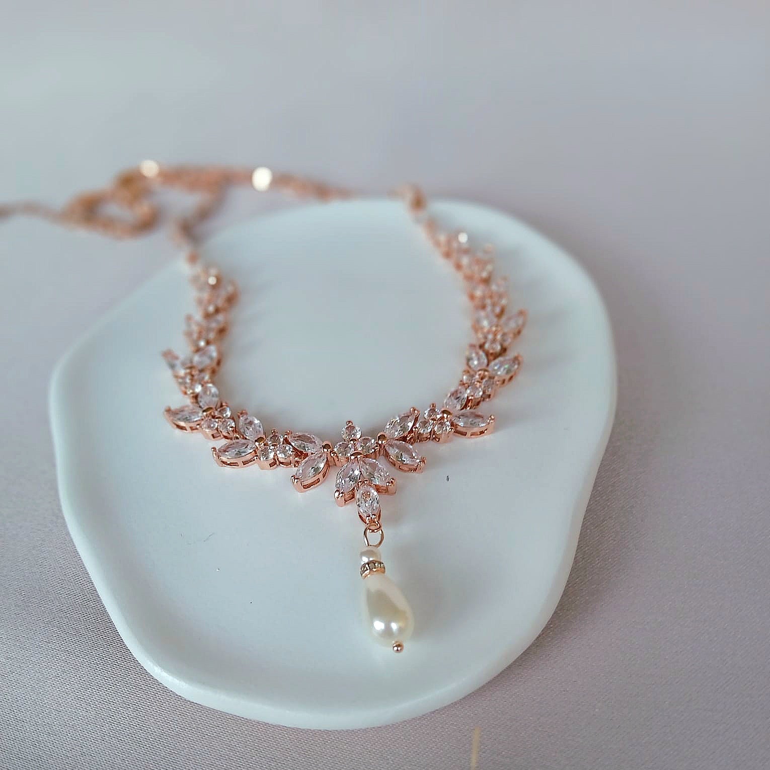Pearl Drop Rose Gold Necklace