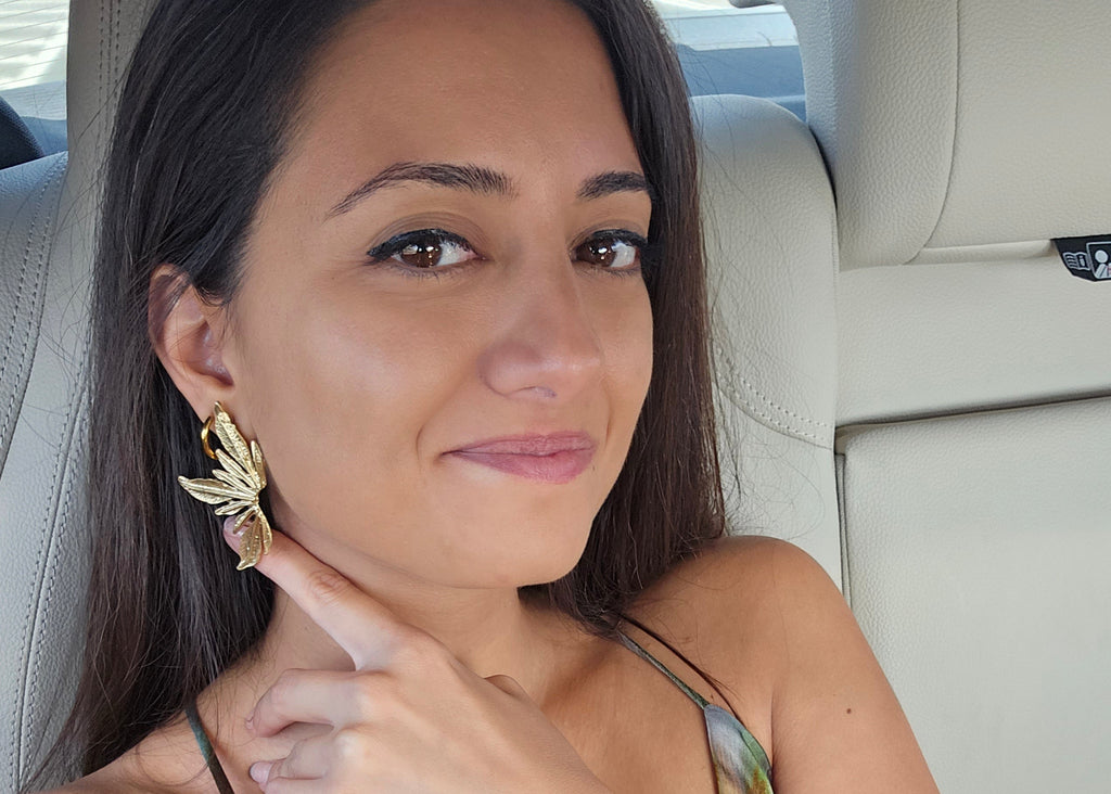big wedding guest gold leaf earrings