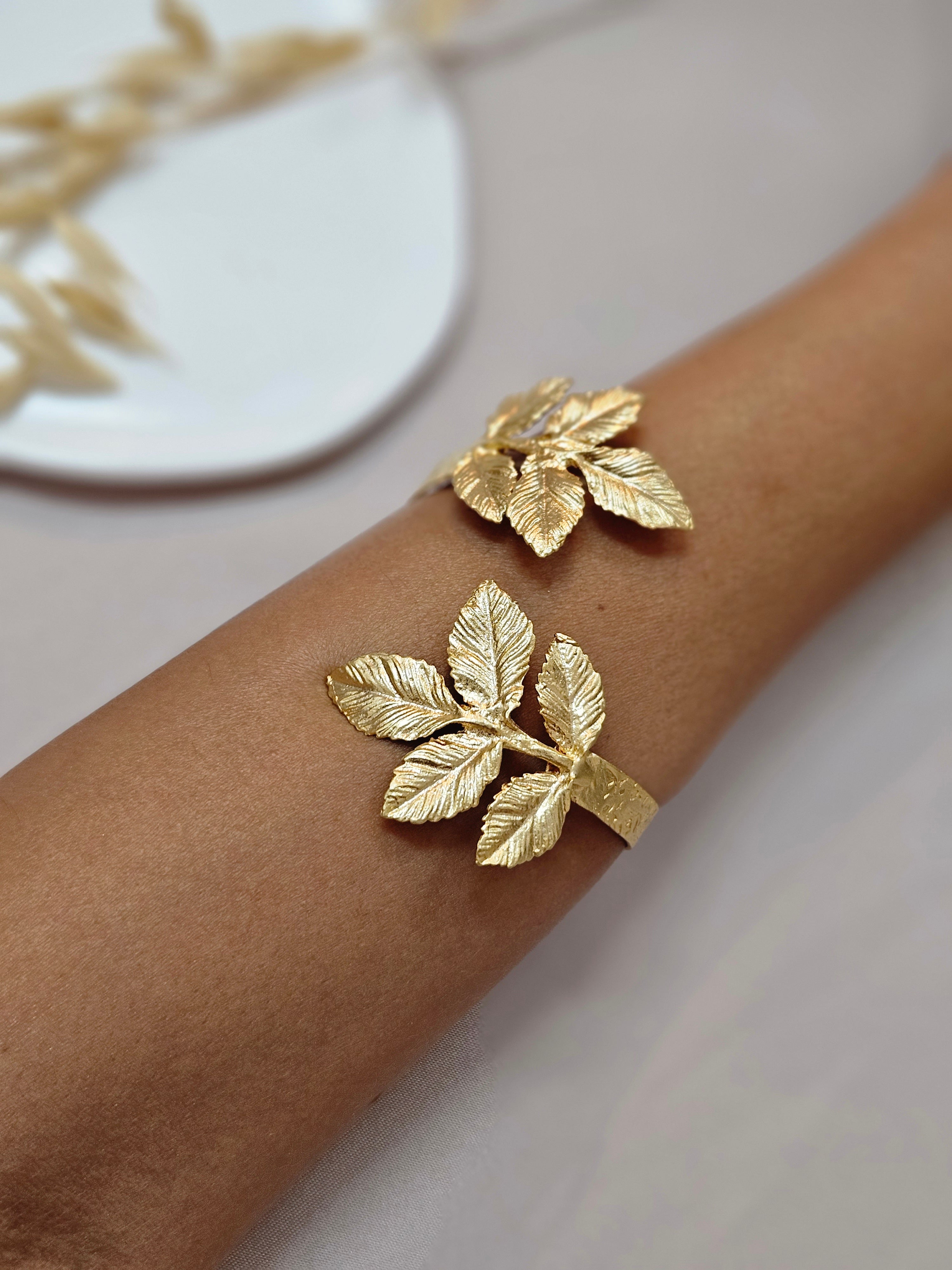 Statement Greek Gold Plated Leaf Cuff Bracelet