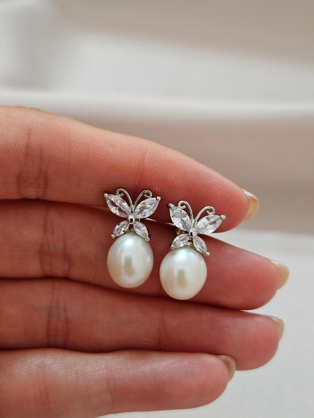 Butterfly Stud Pearl Earrings