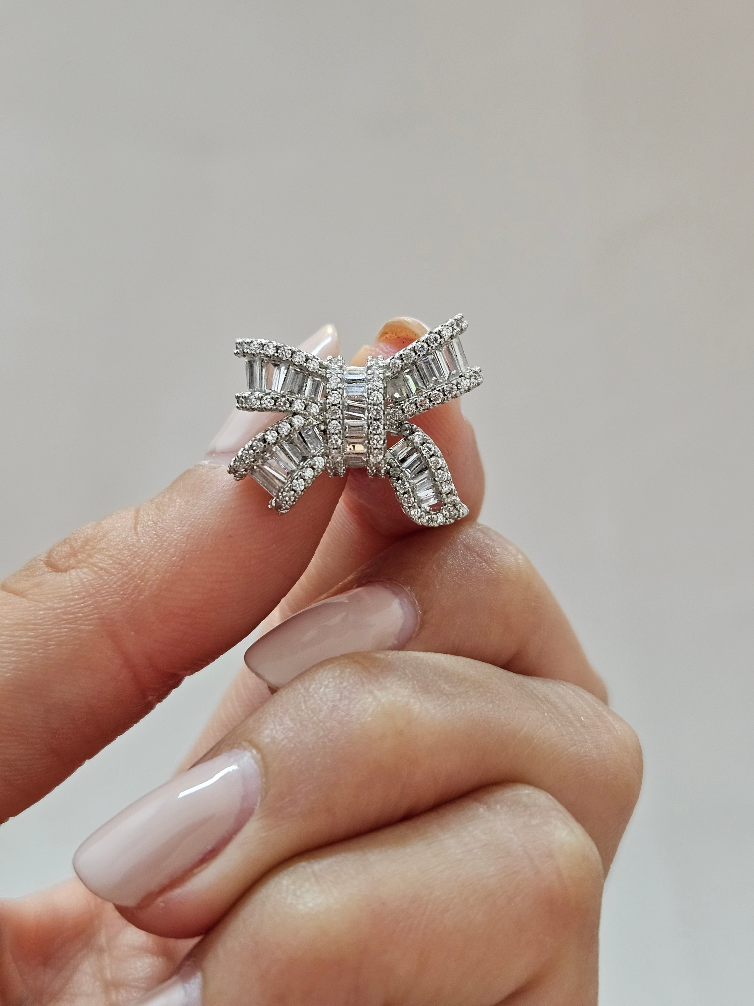 Bow Silver Crystal Stud Earrings