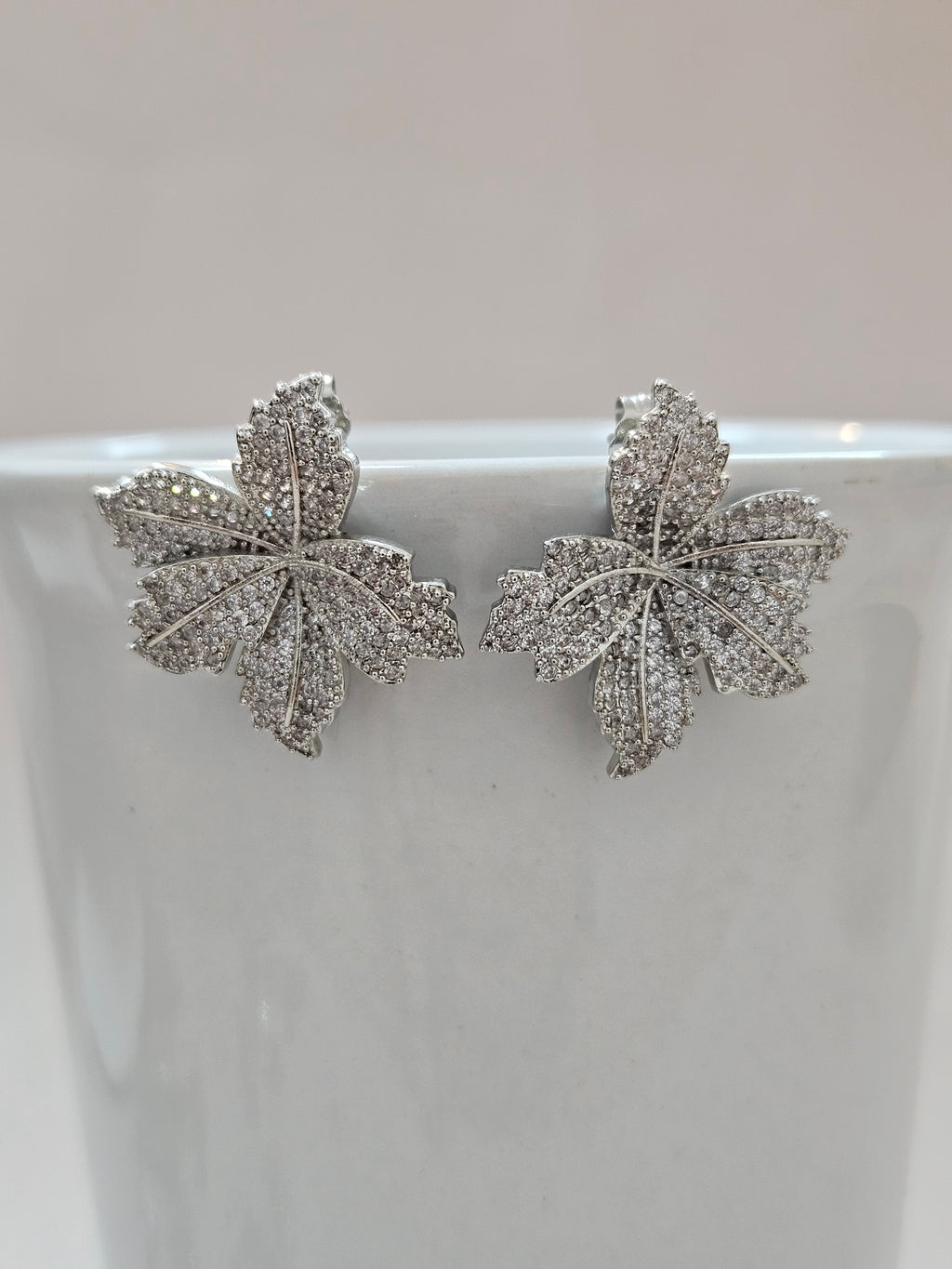 bridal silver floral earrings