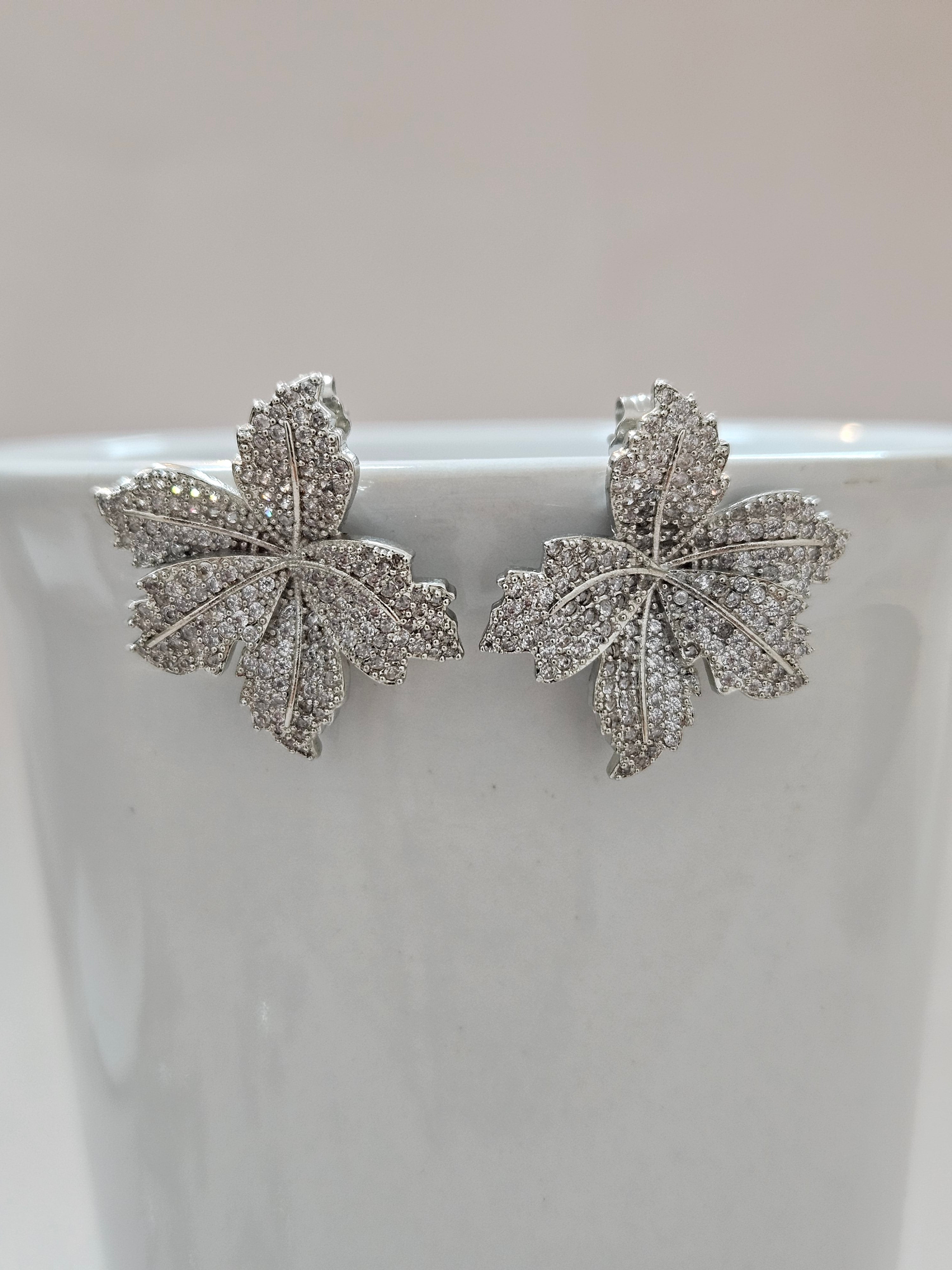 bridal silver floral earrings