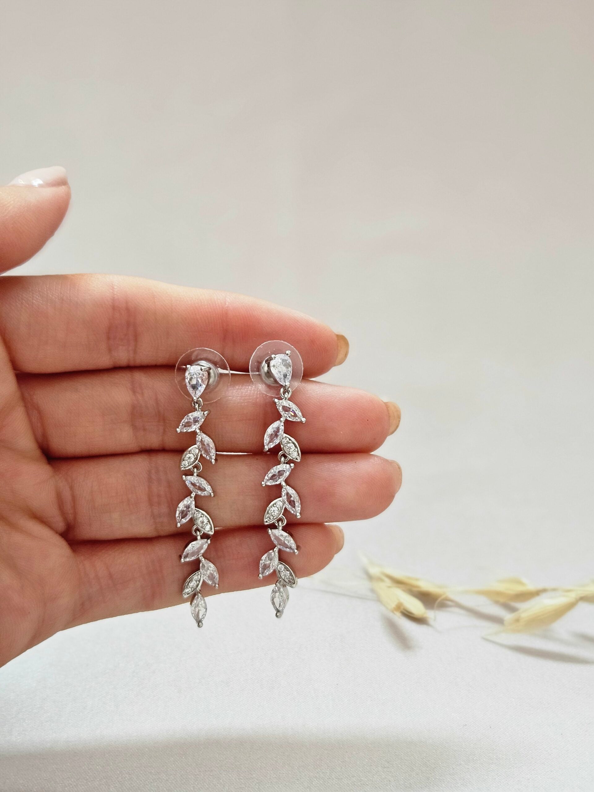 Long Delicate Silver Crystal Earrings - AESC18