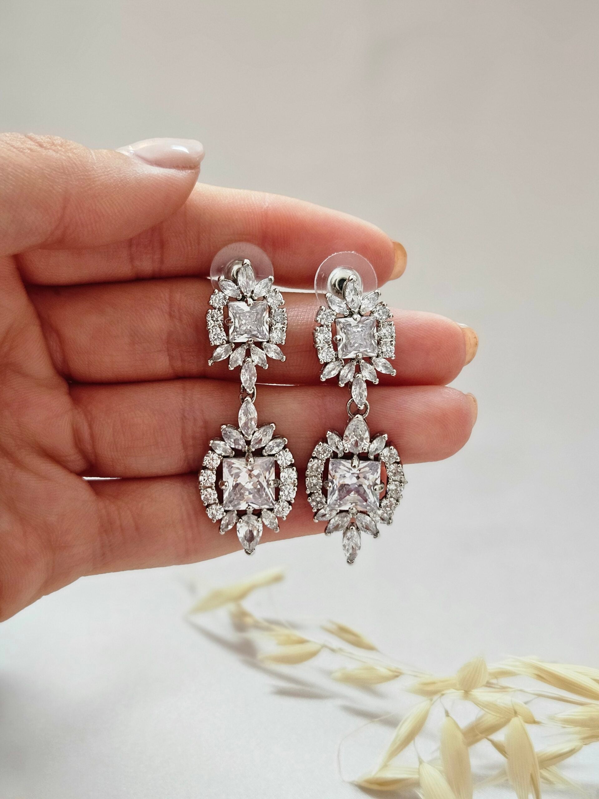 Statement Drop Silver Crystal Stud EarringsAESC30
