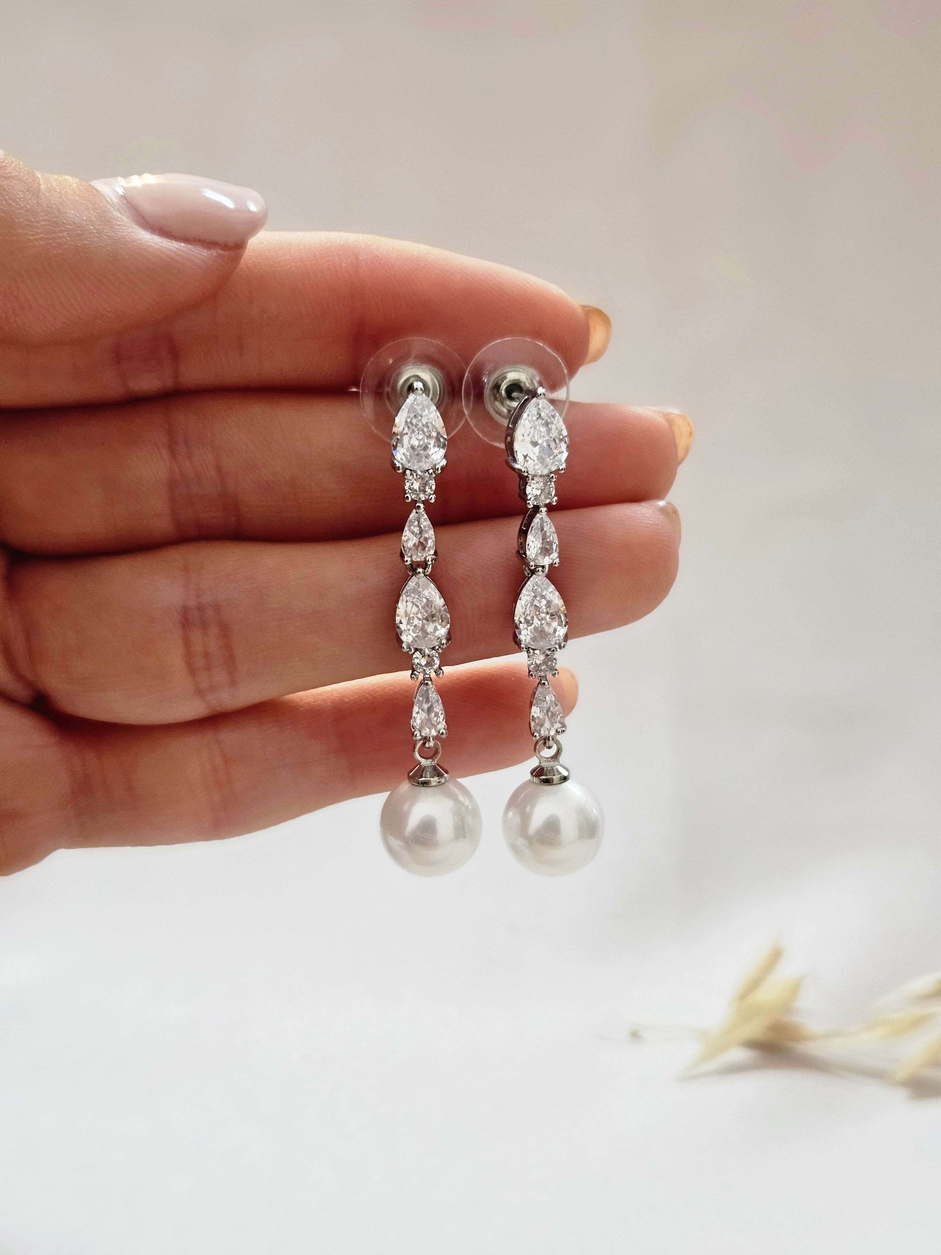 Long Delicate Crystal Earrings