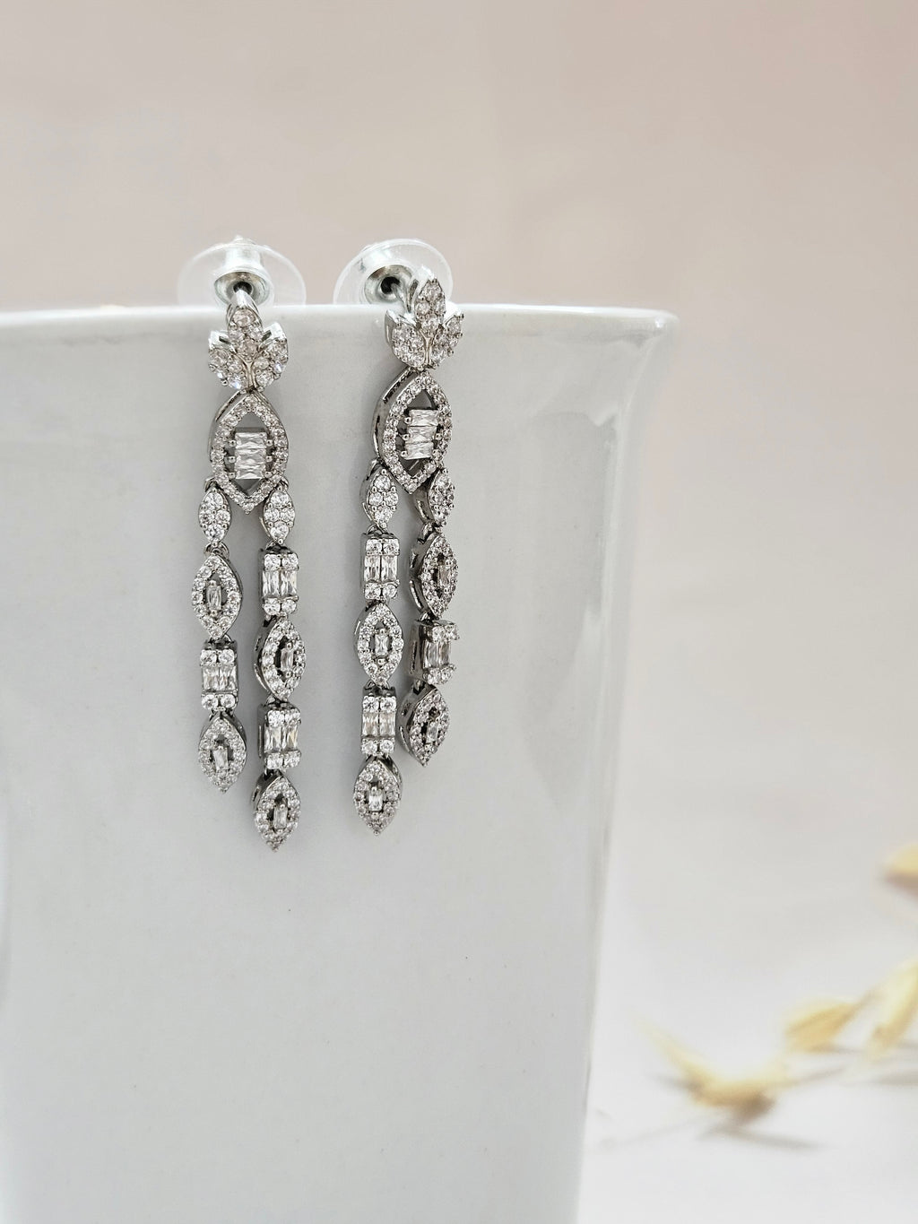 Elegant Silver Crystal Chandelier Drop Earrings
