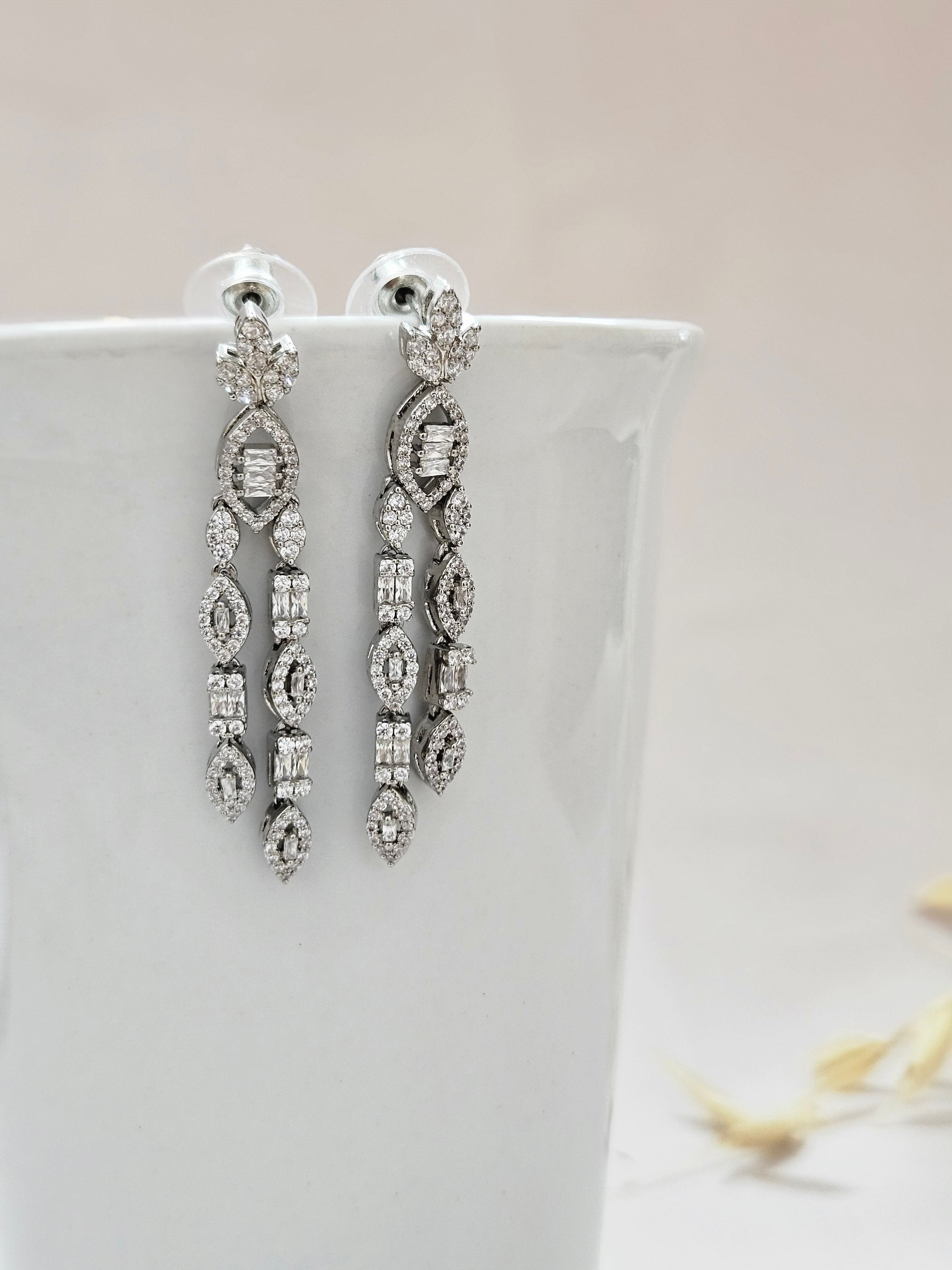 Elegant Silver Crystal Chandelier Drop Earrings