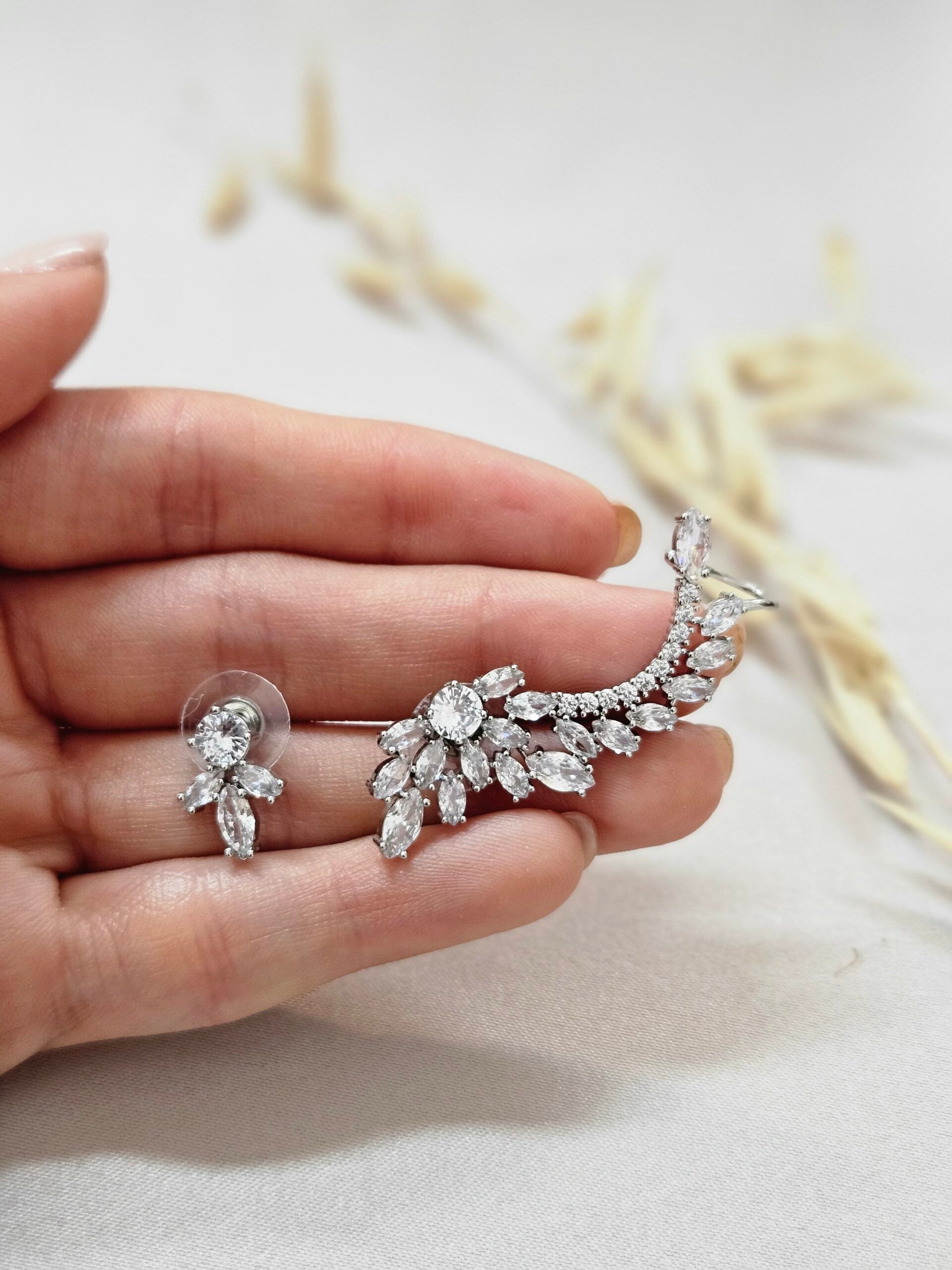 Asymmetrical Silver Ceystal Ear Cuff Earrings - AESC26