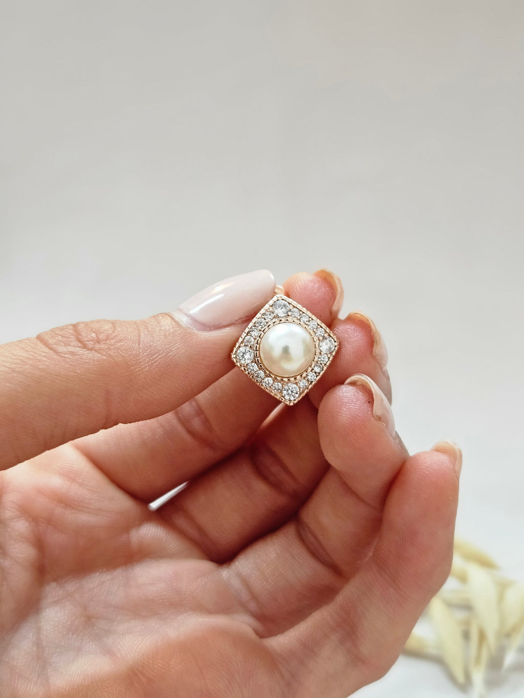rose gold pearl small square studs earrings