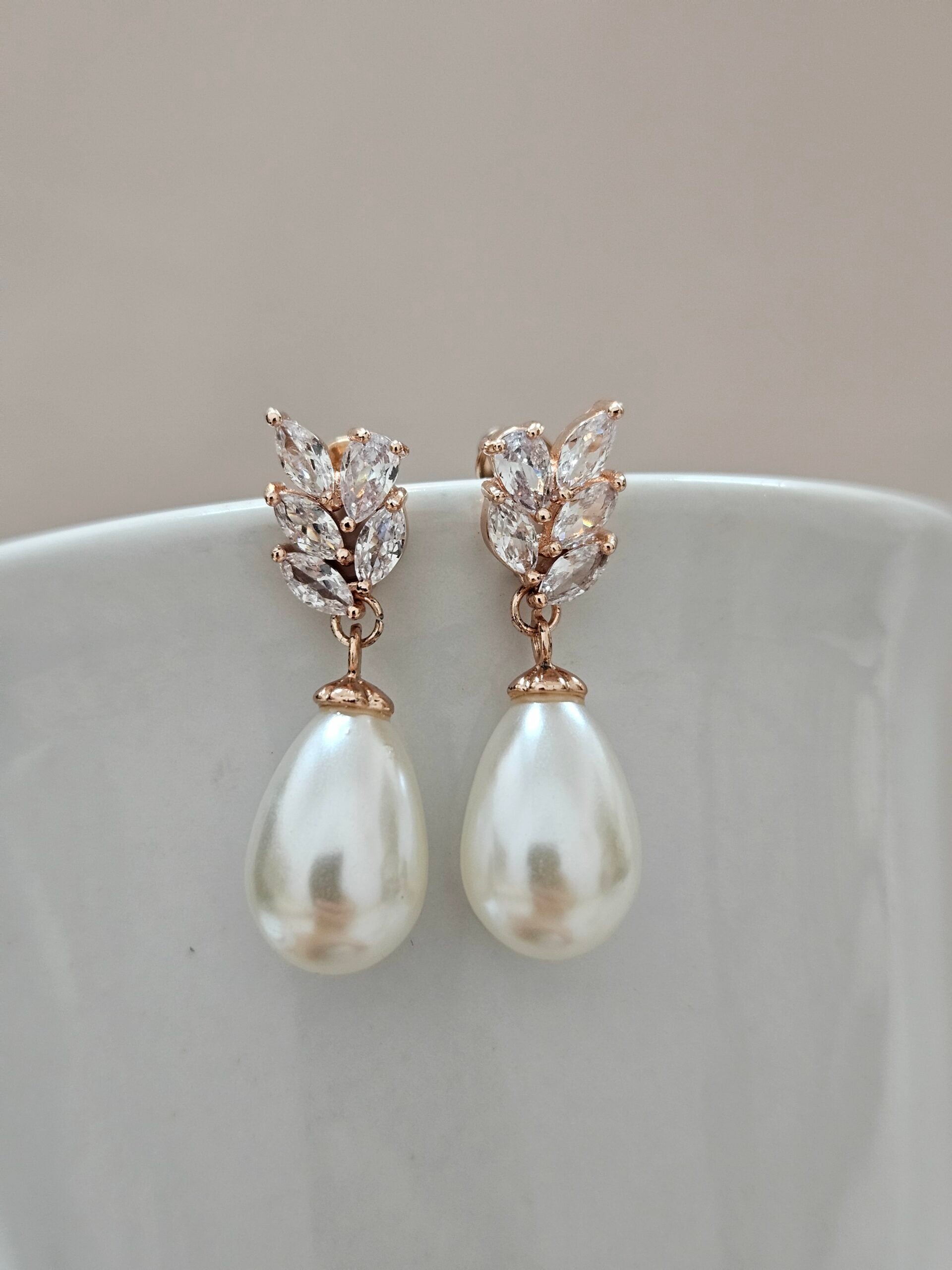 Rose Gold Pearl Drop Earrings - AESP22