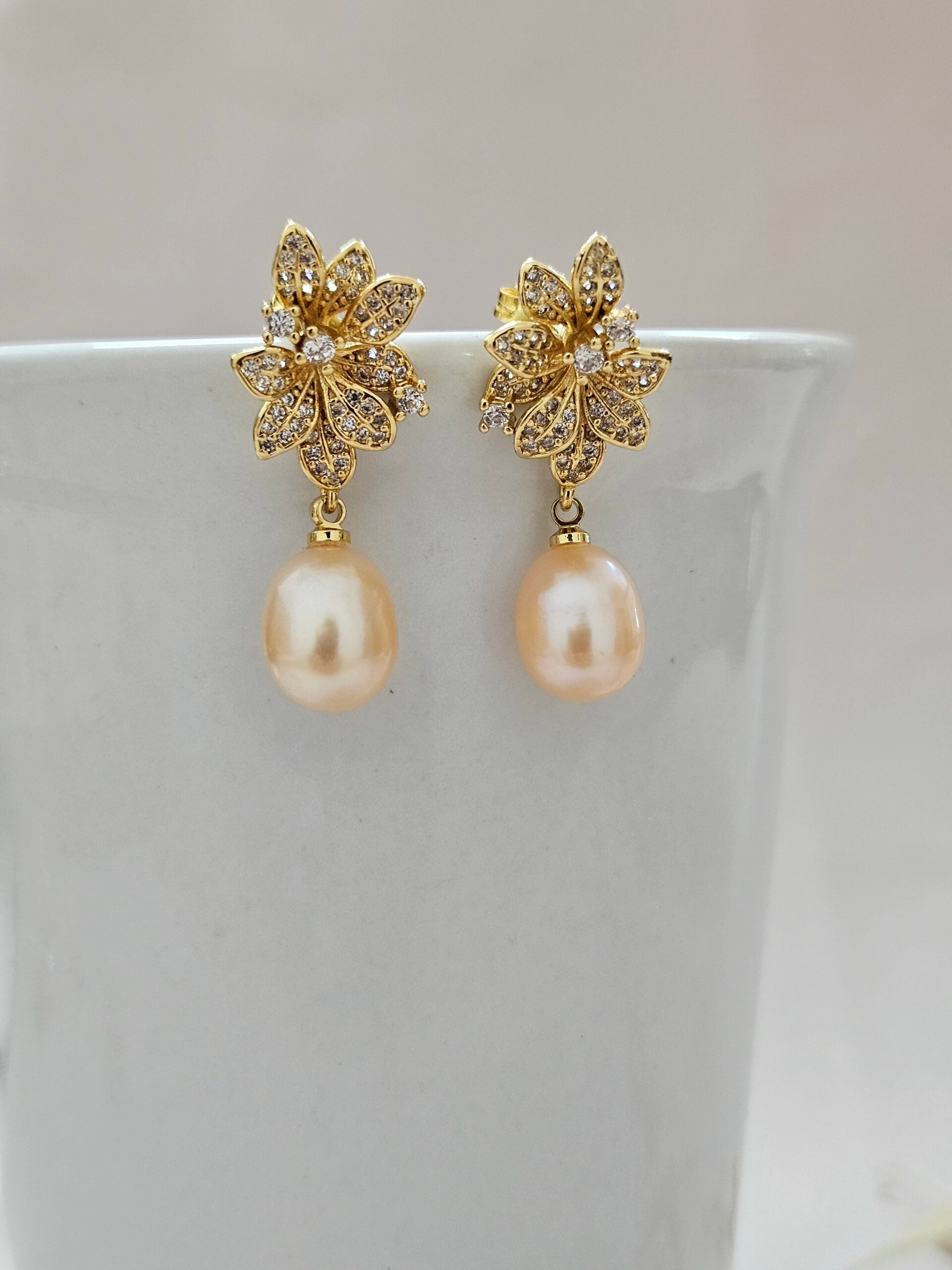Rose Gold Pearl Drop Earrings - AESP18