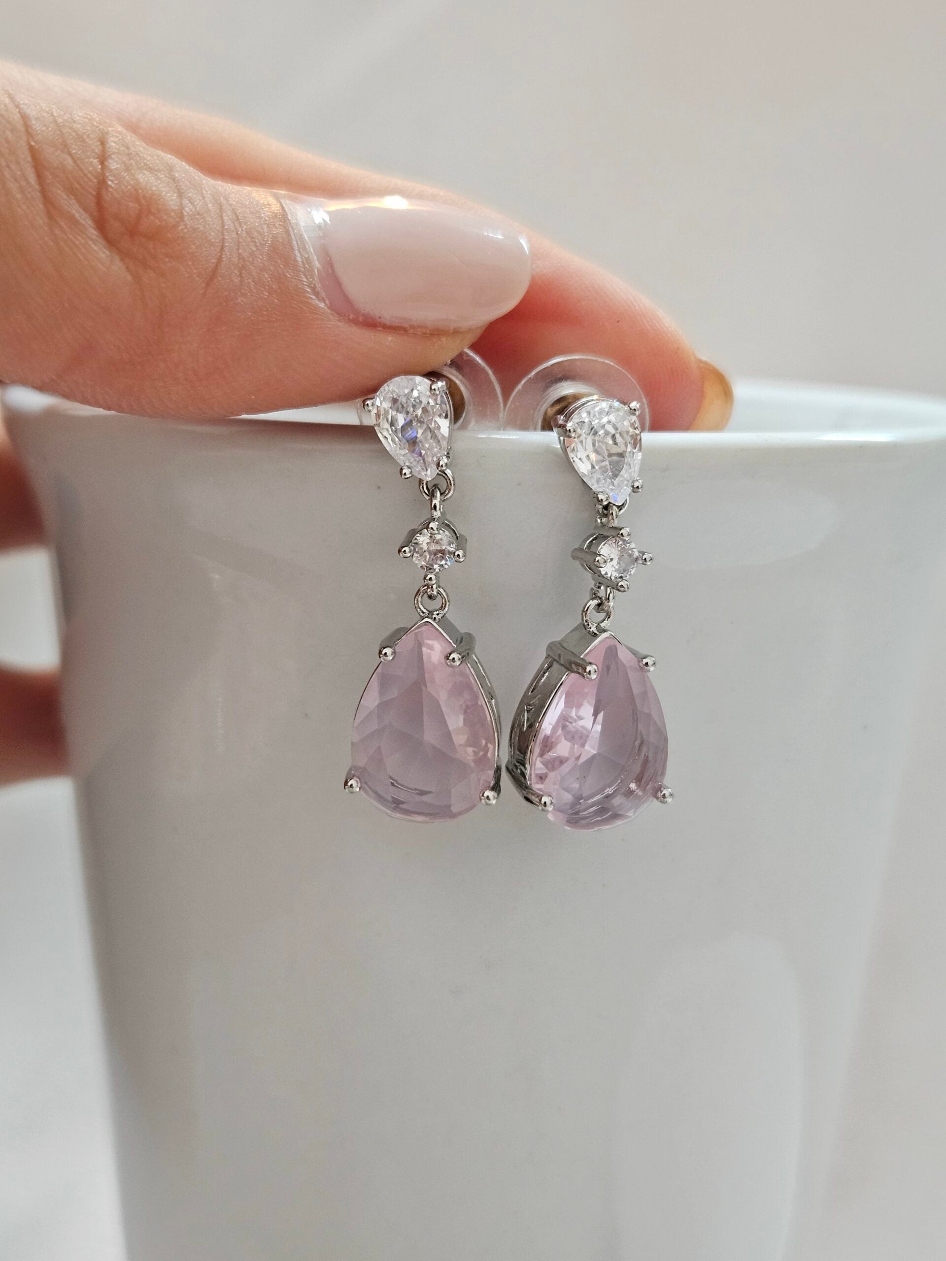 Pink Teardrop Crystal Earrings - AESC33