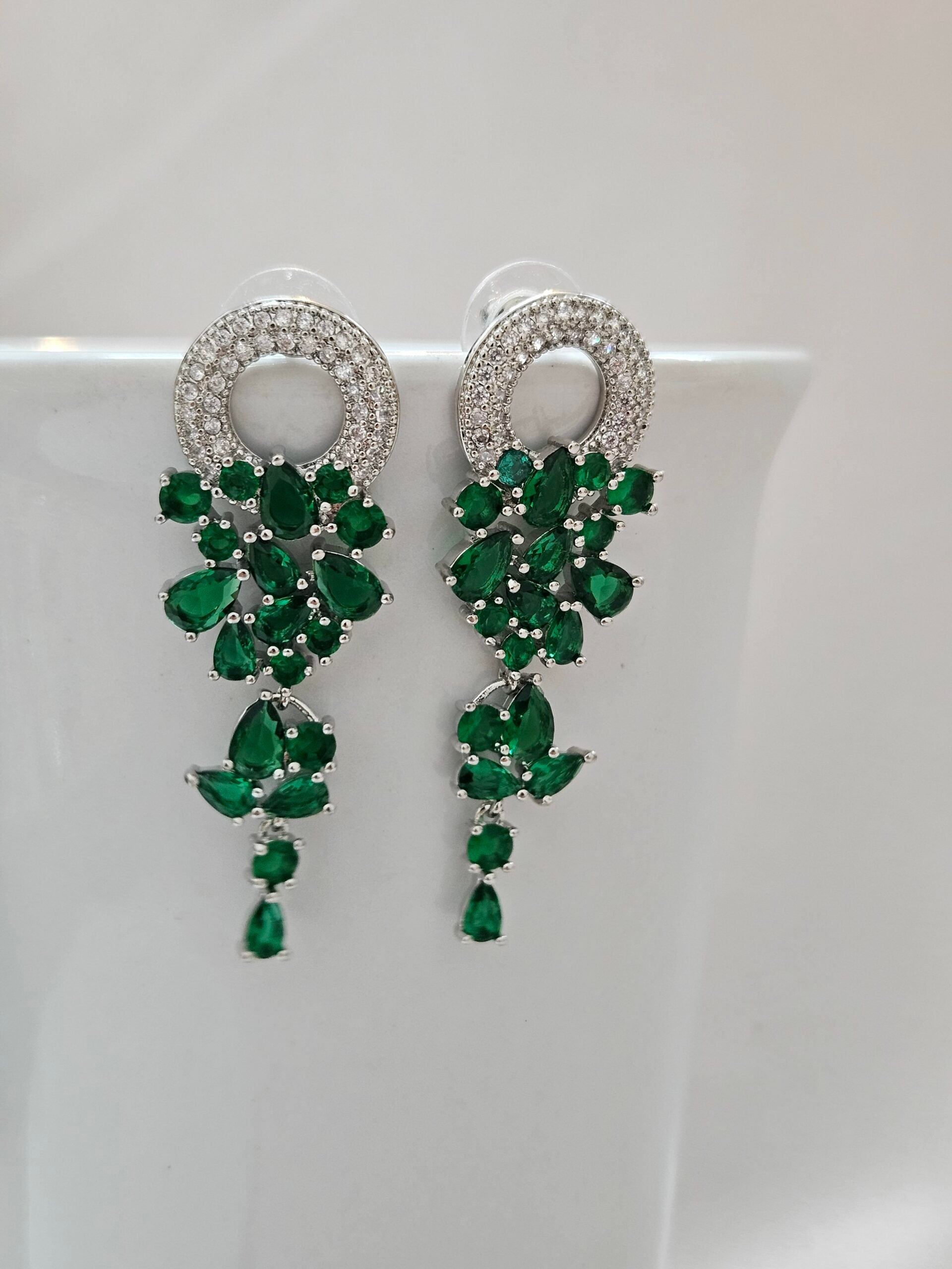 Chandelier Long Green Crystal Earrings - AEGC4