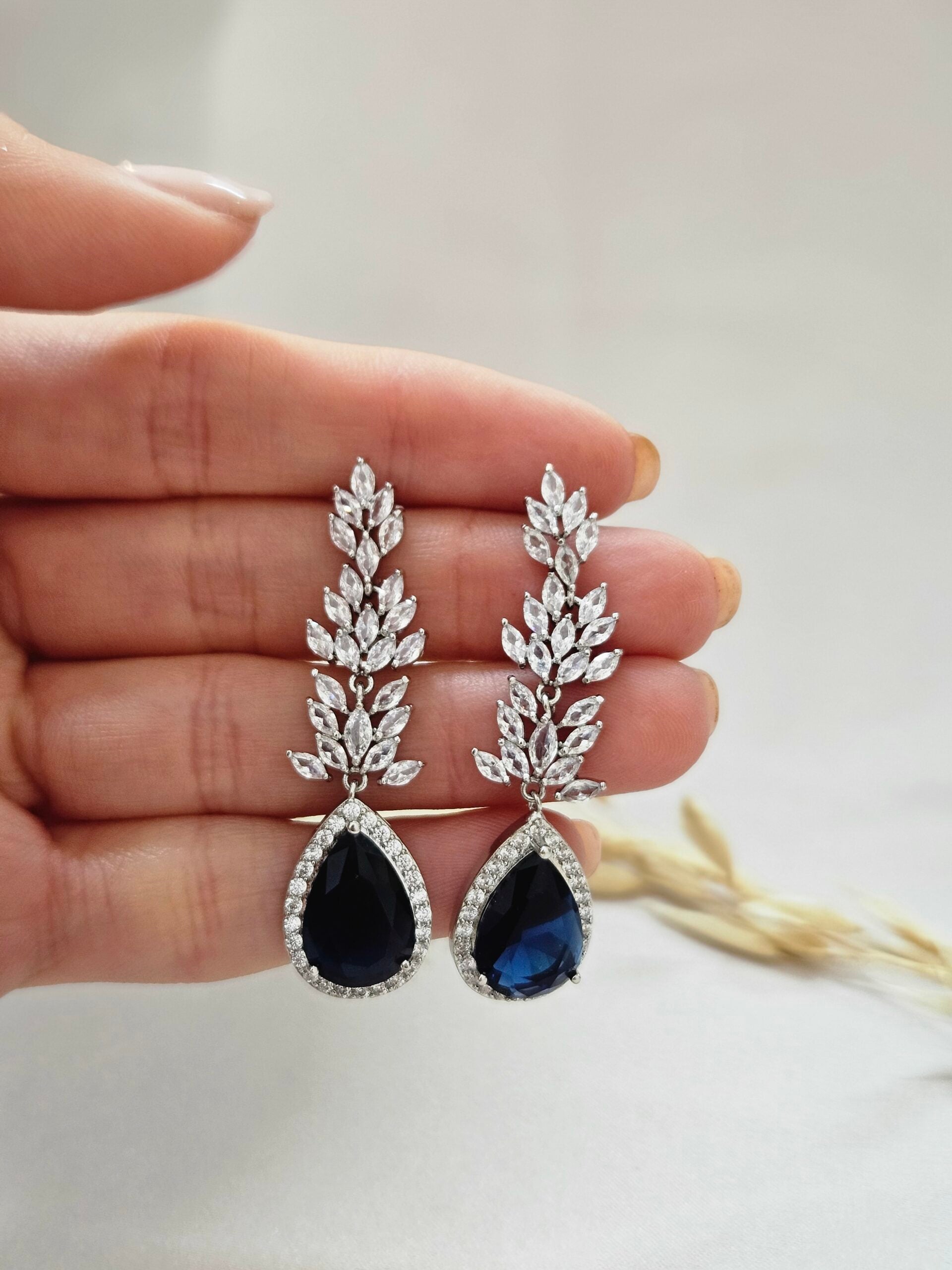 Chandelier Dark Blue Drop Crystal Earrings - AESB1