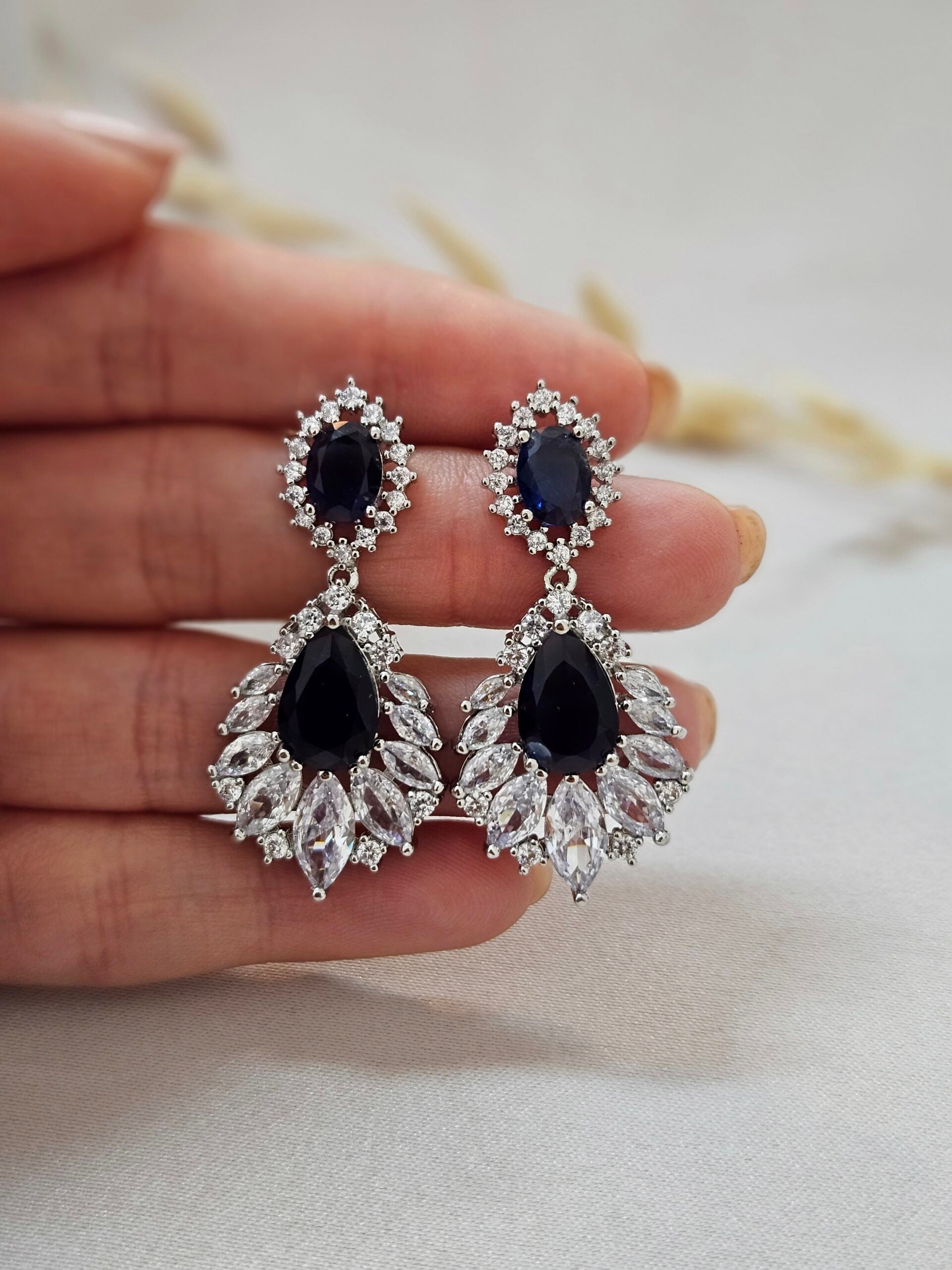 Bold Statment Dark Blue Chandelier Earrings - AESB