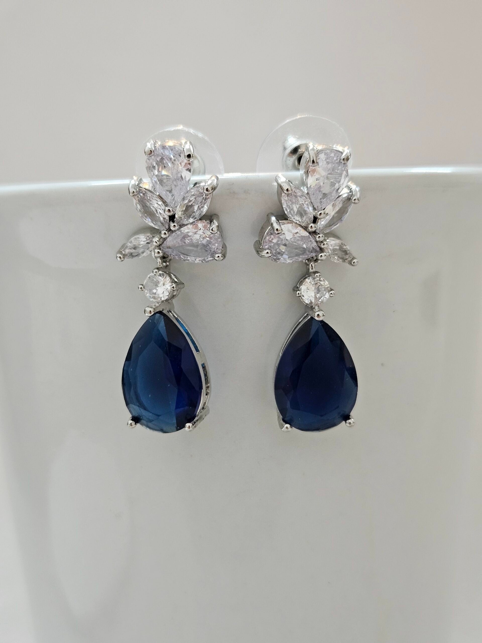 Dark Blye Crystal Drop Earrings - AEBC