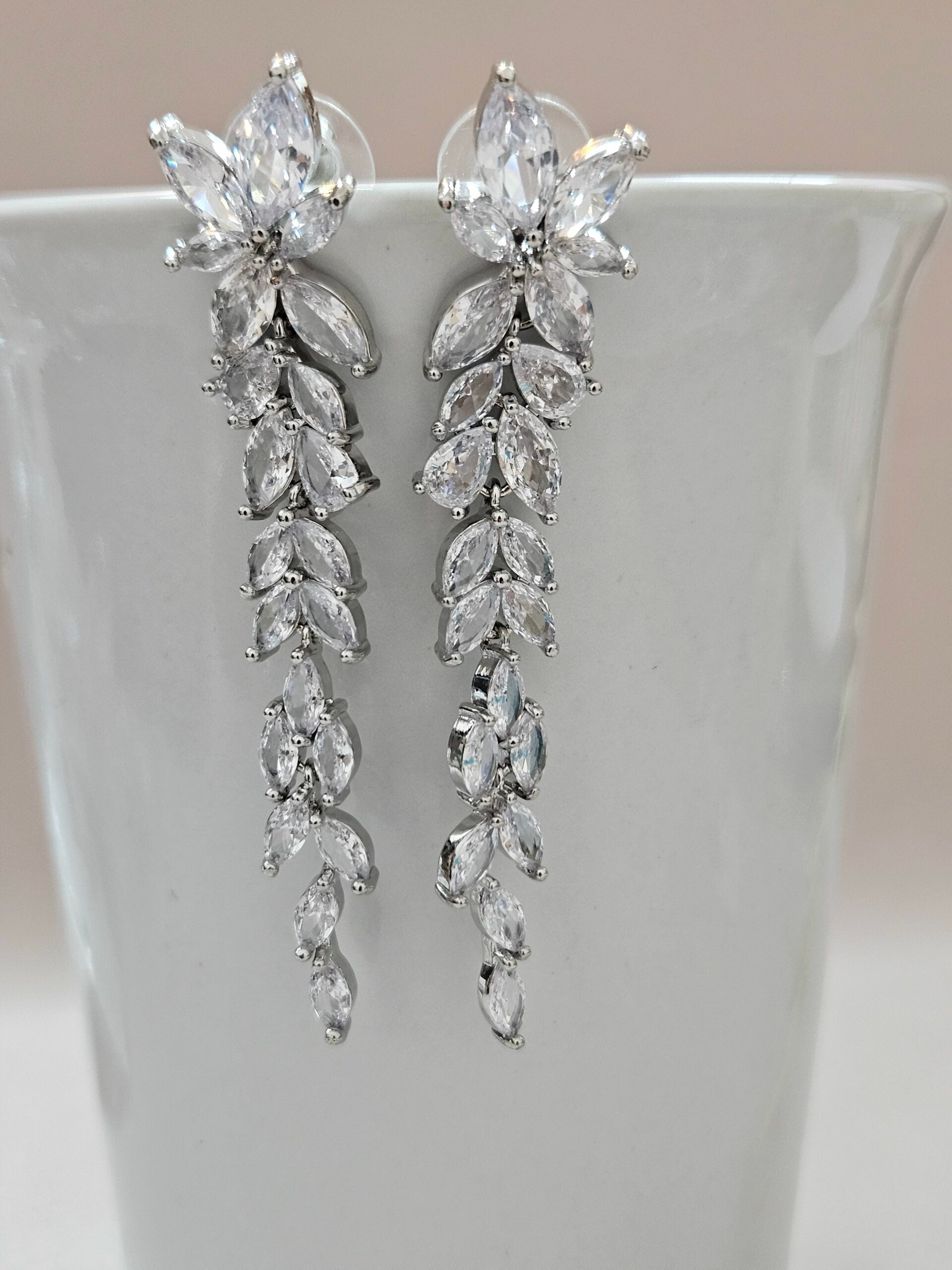 Long Chandelier Bridal Crystal Earrings - AESC13