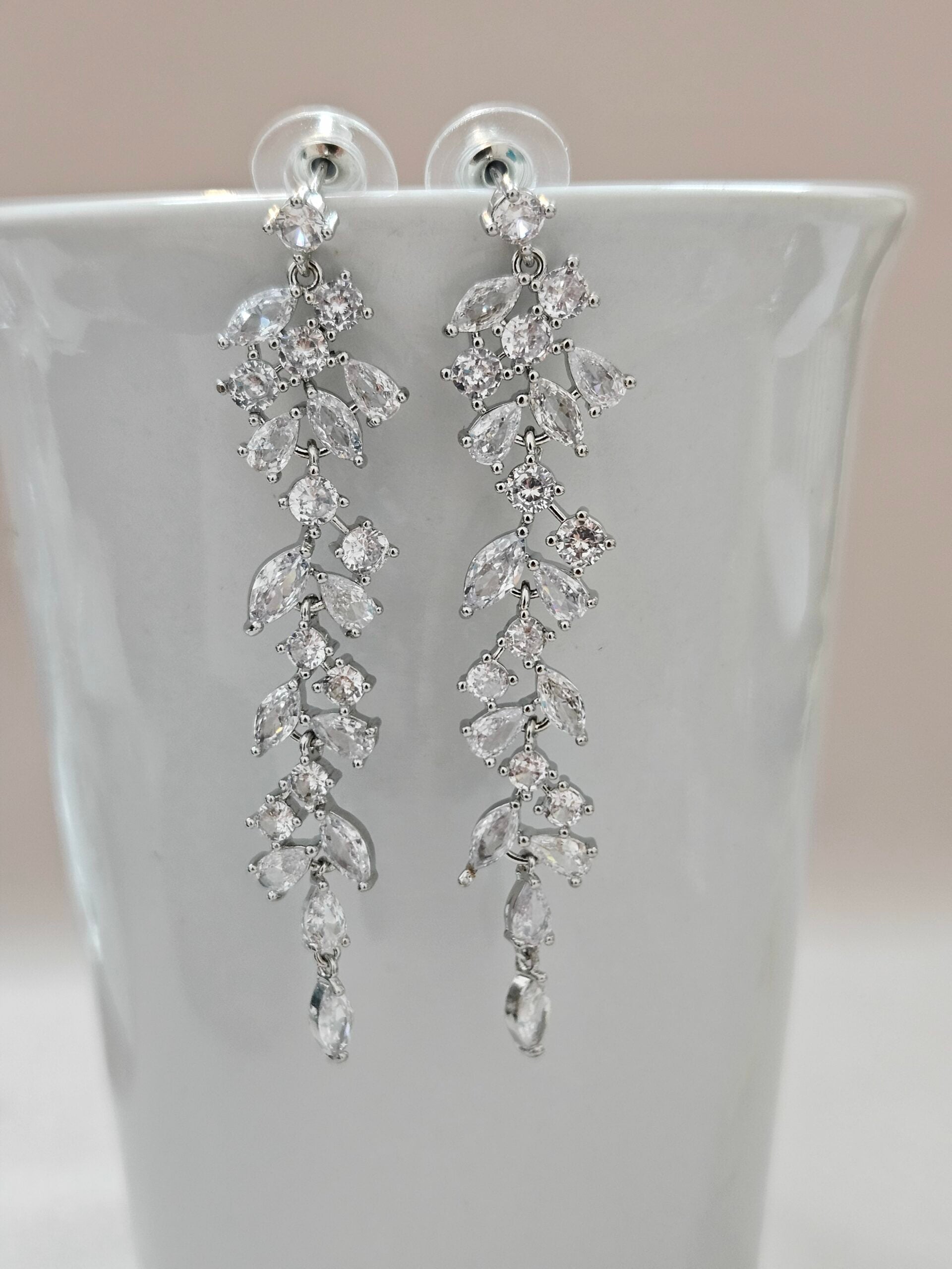 Long Chandelier Silver Crystal Earrings - AESC14