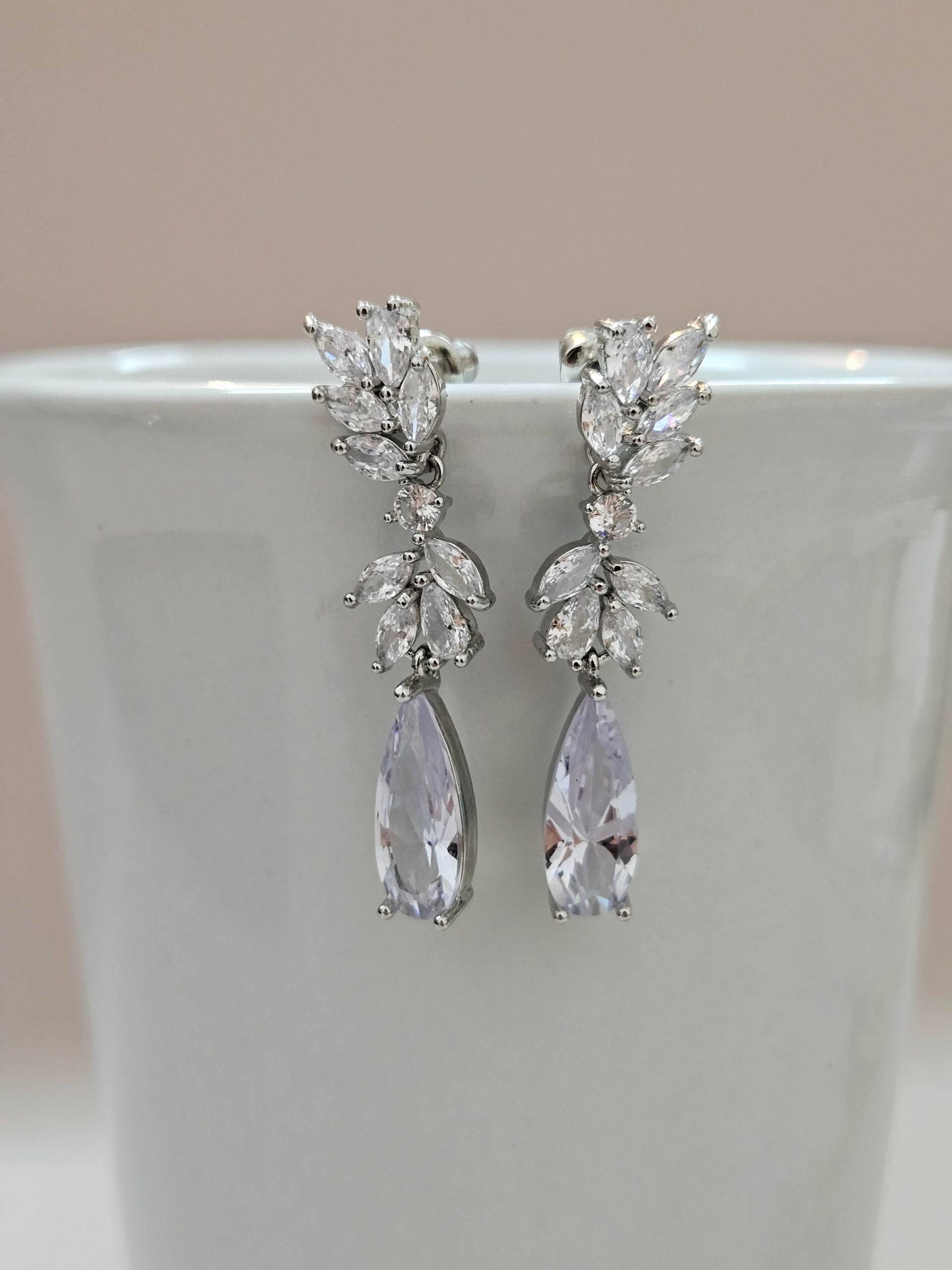 Long Crystal Silver Earrings - AESC16
