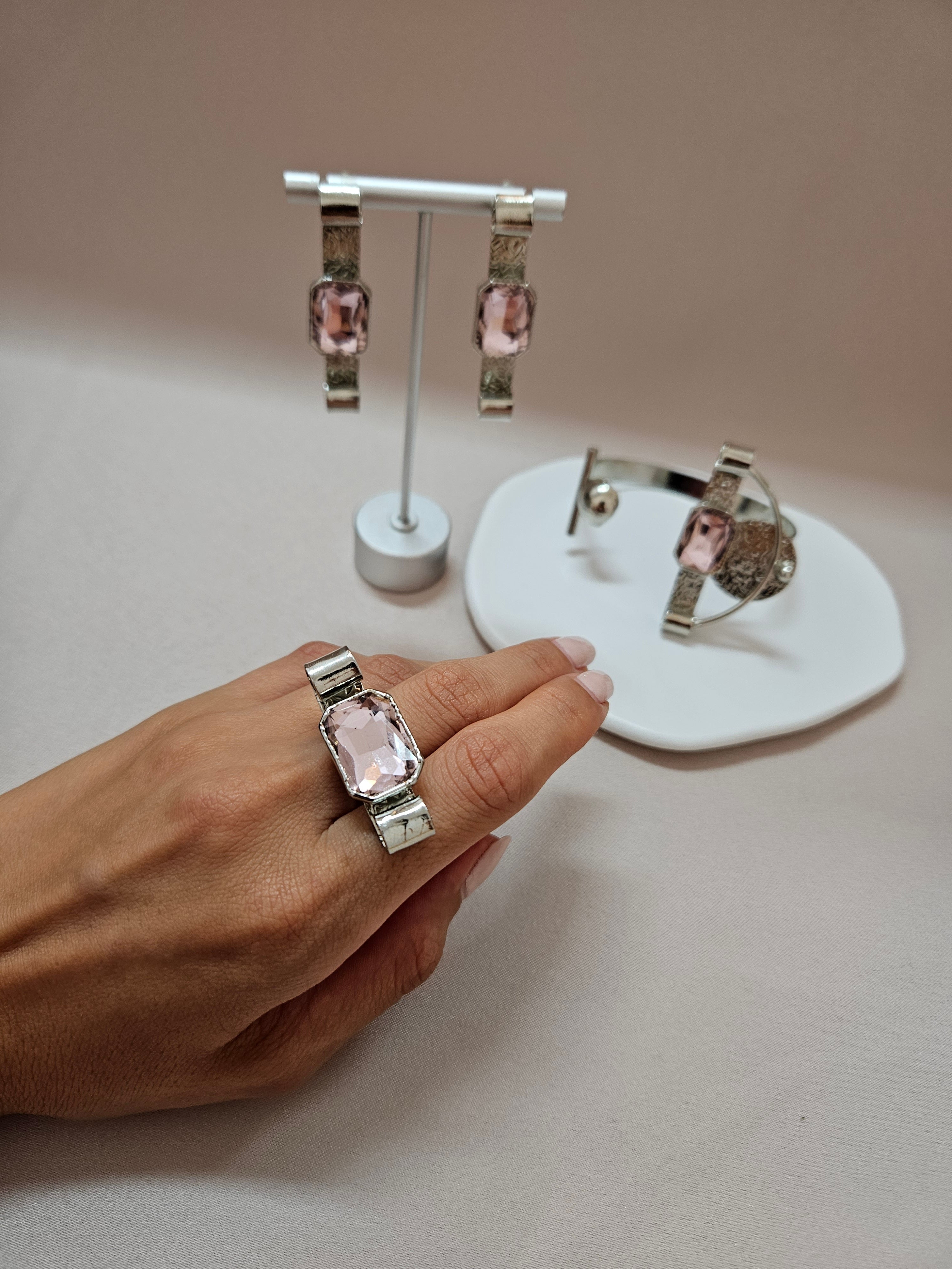 Asymmetrical Pink Stone Jewelry Set