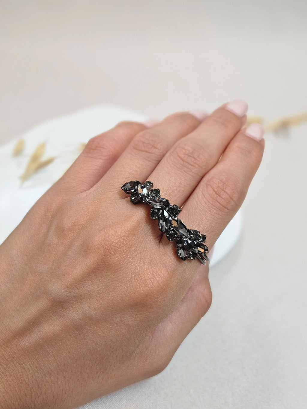 Gray Cuff Bracelet And Two finger Double Ring