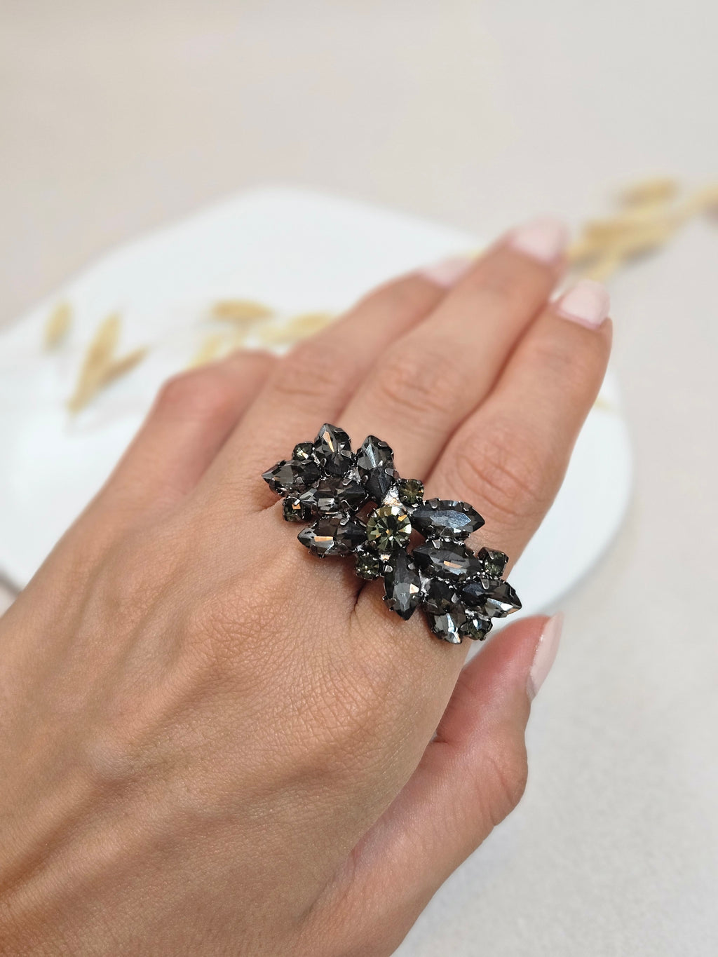 double two finger cubic zirconia adjustable ring