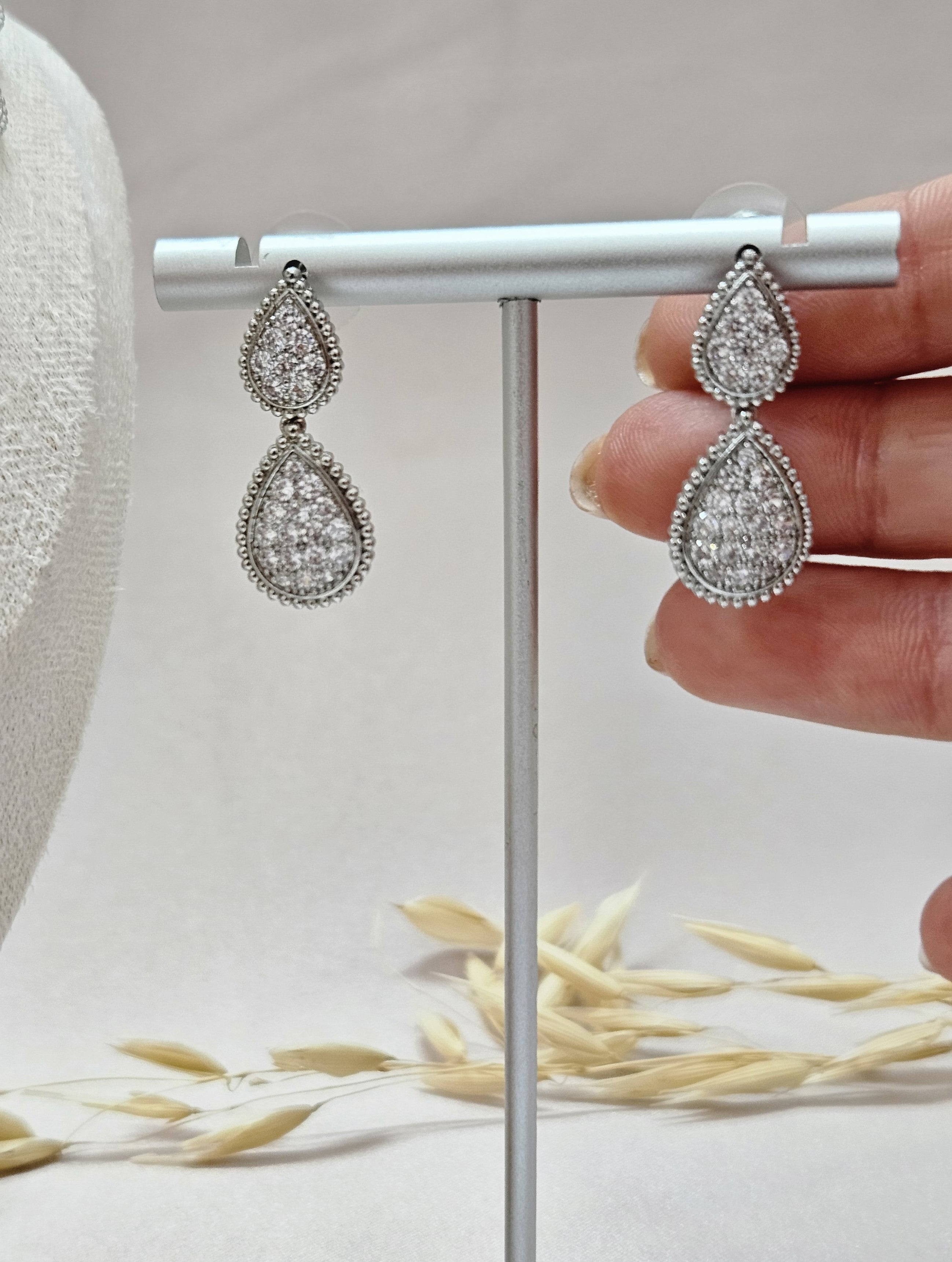 Silver Tear Dop Zirconia Studs