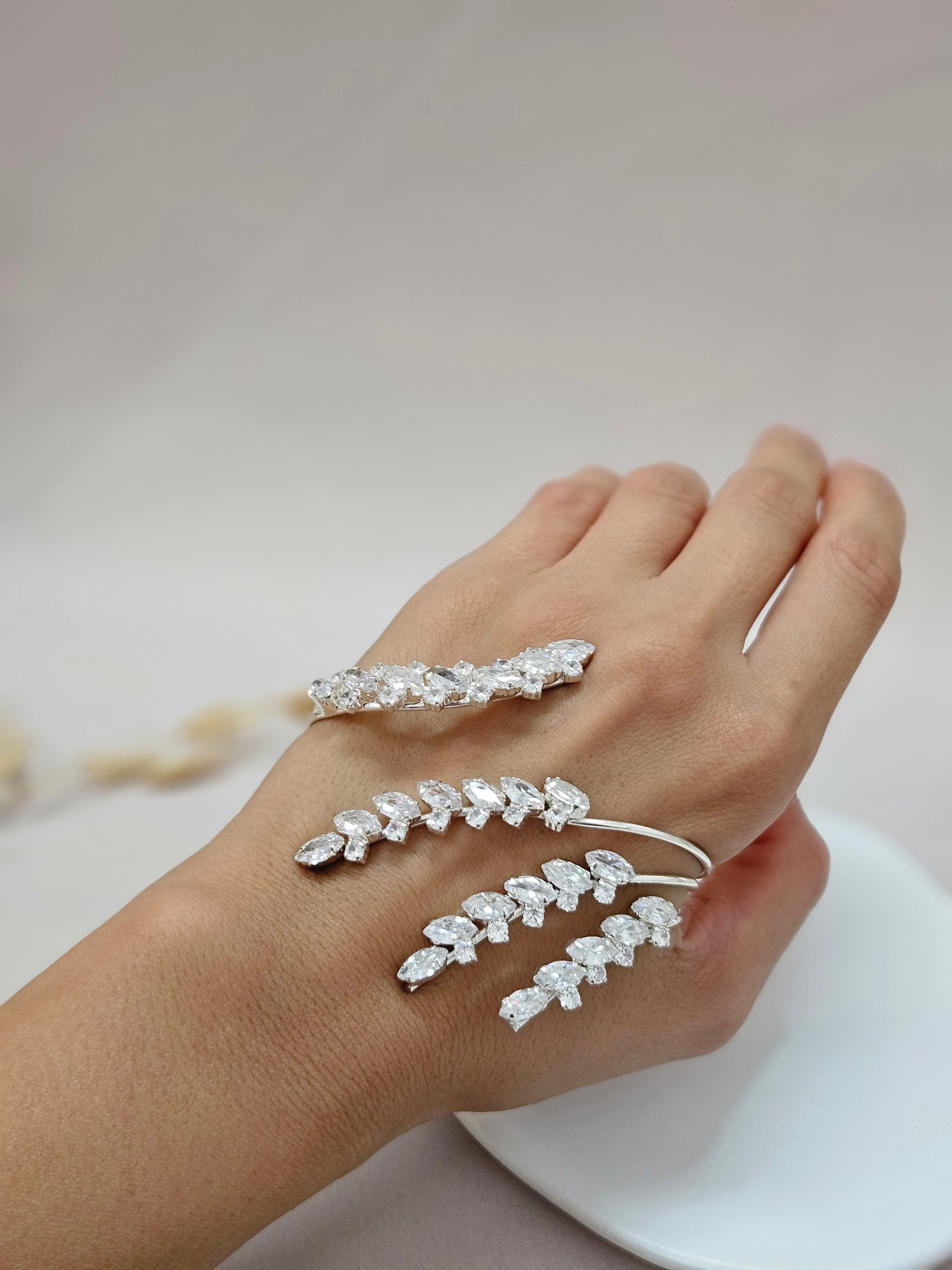 silver plated bridal hand palm bracelet 