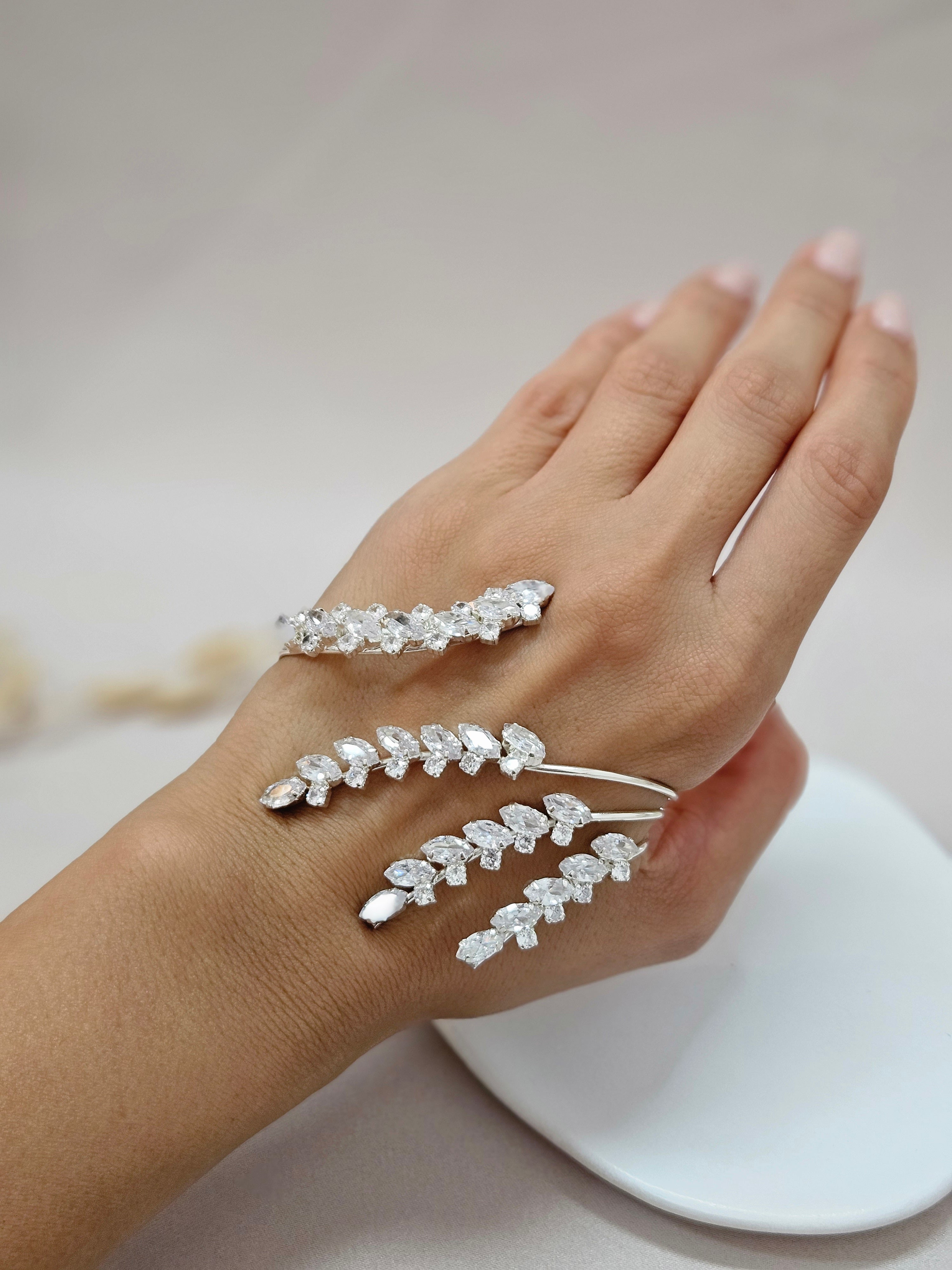 wedding bridal silver leaf palm cuff bracelet