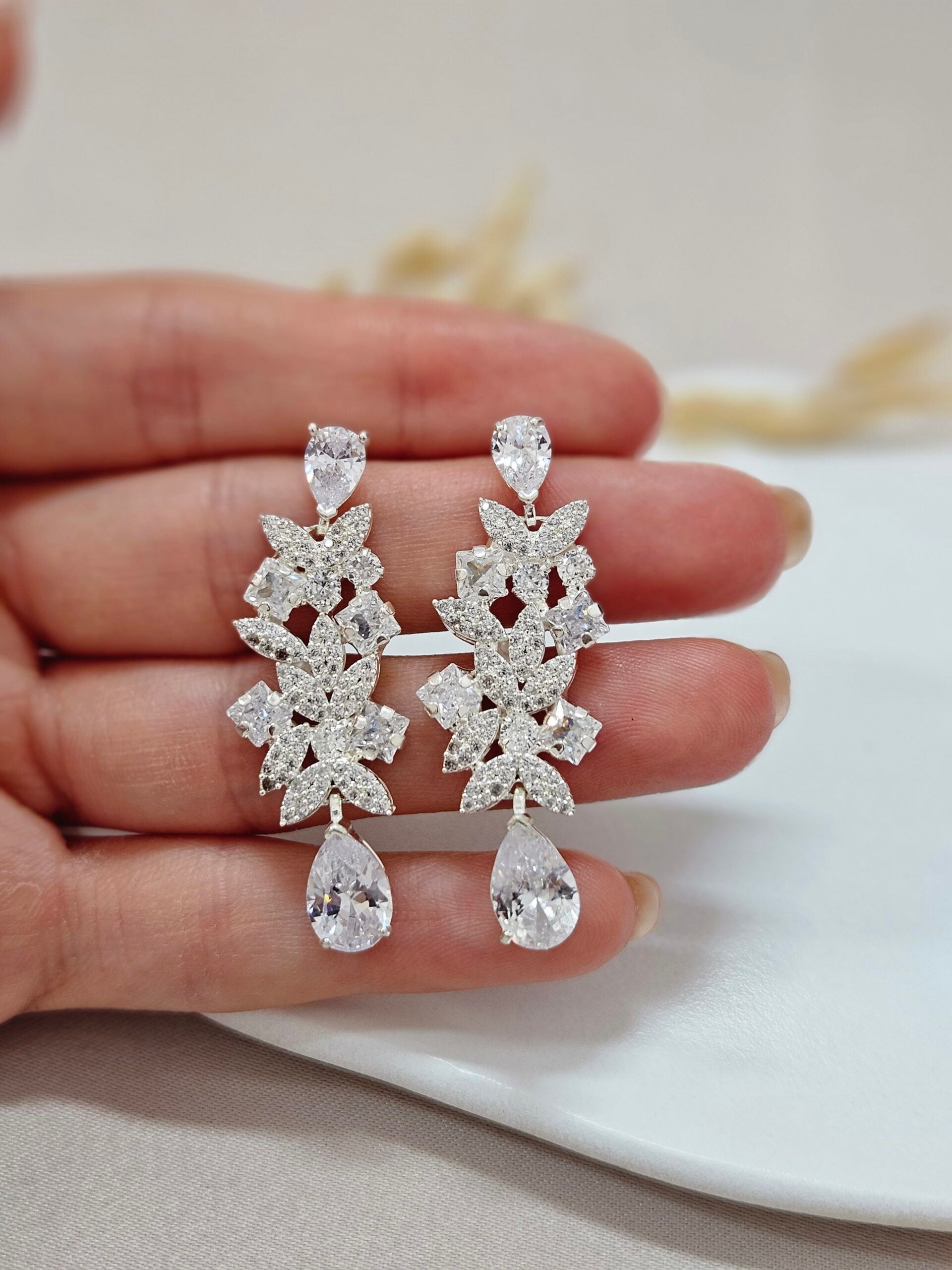 Statement Drop Silver Earrings - AESP50