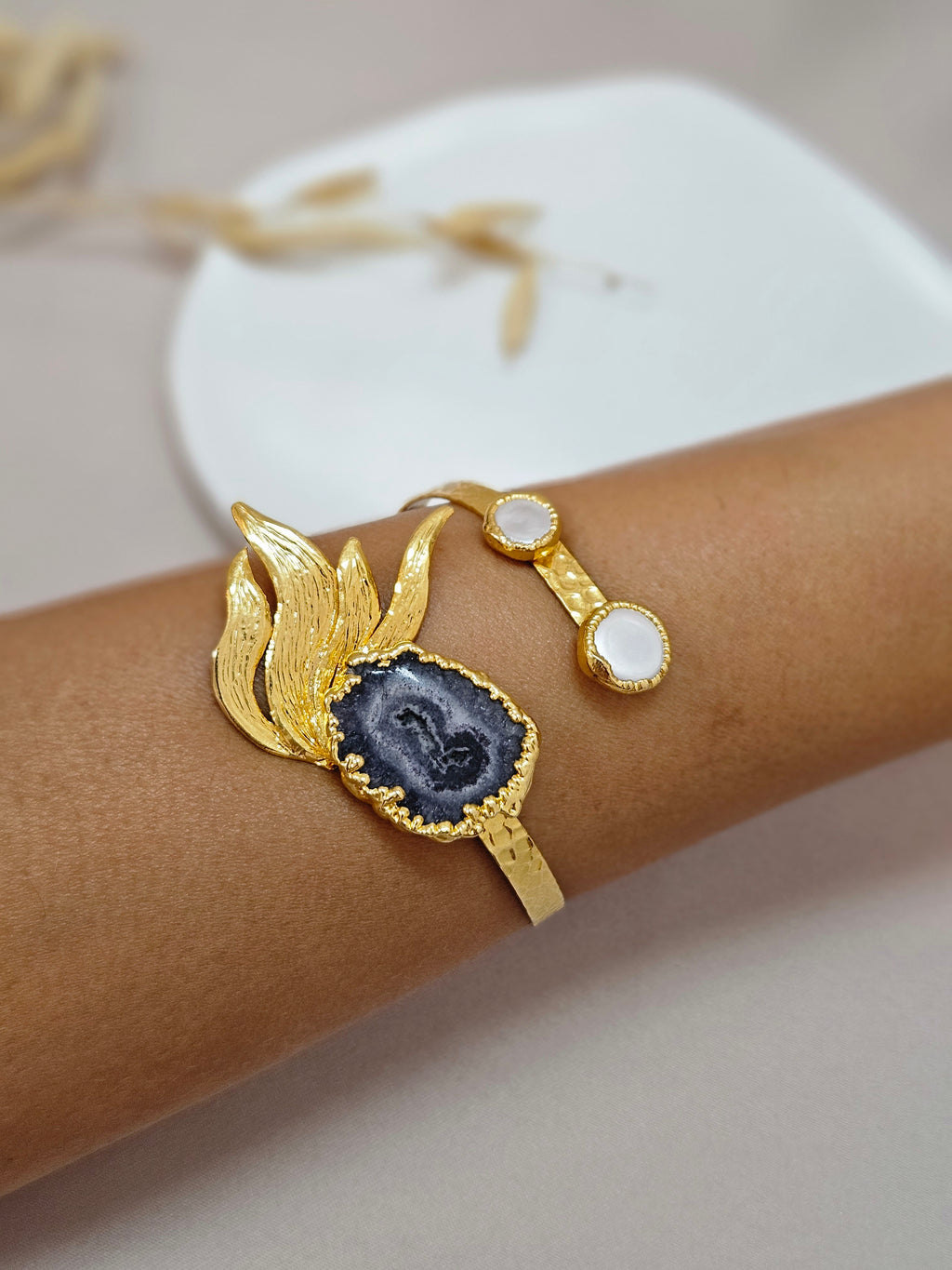 Bold Artistic Black Gold Cuff