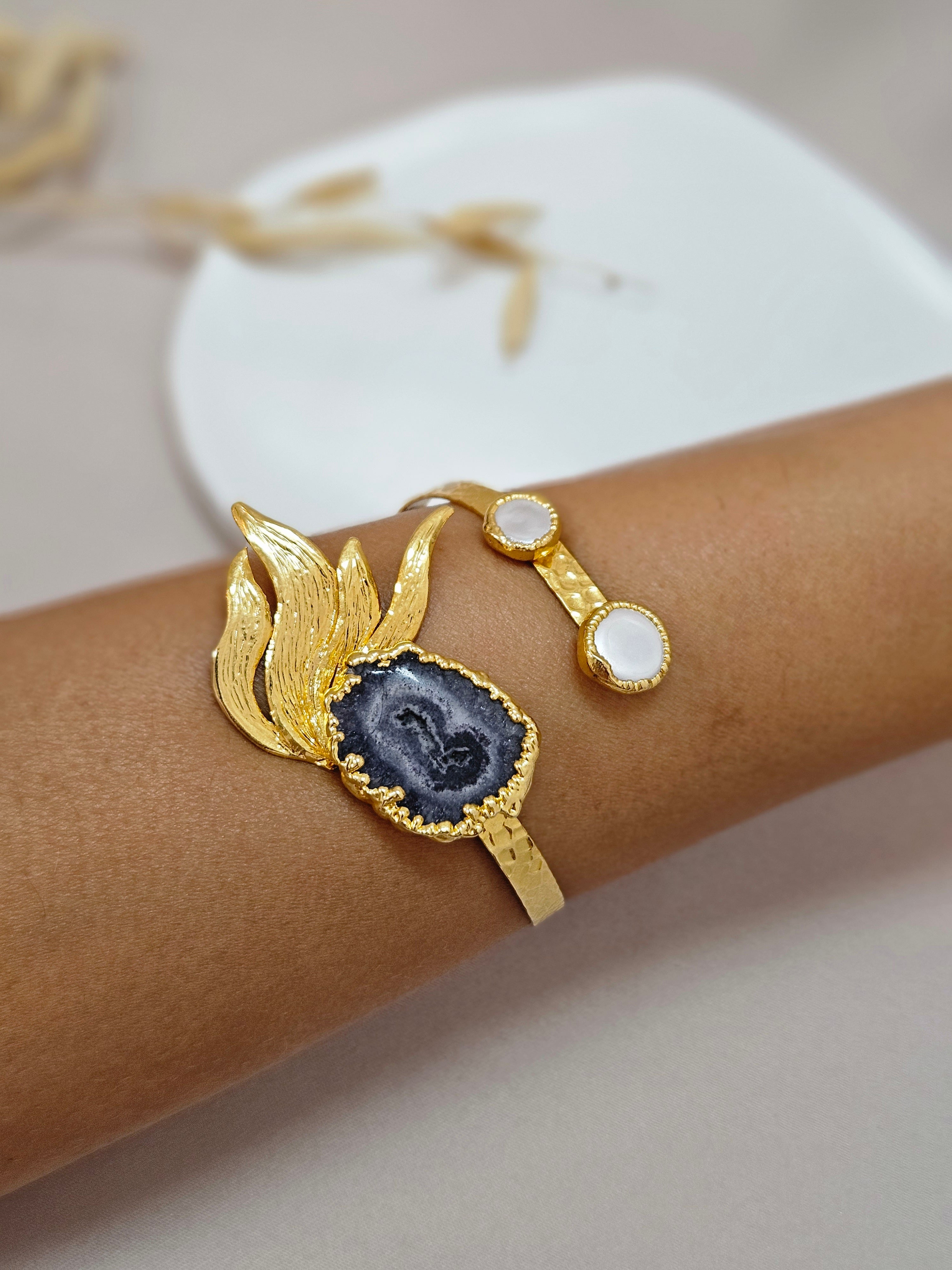 Bold Artistic Black Gold Cuff