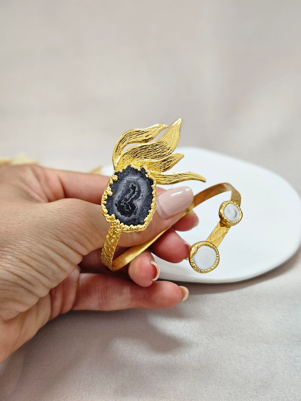 Bold Artistic Black Gold Cuff