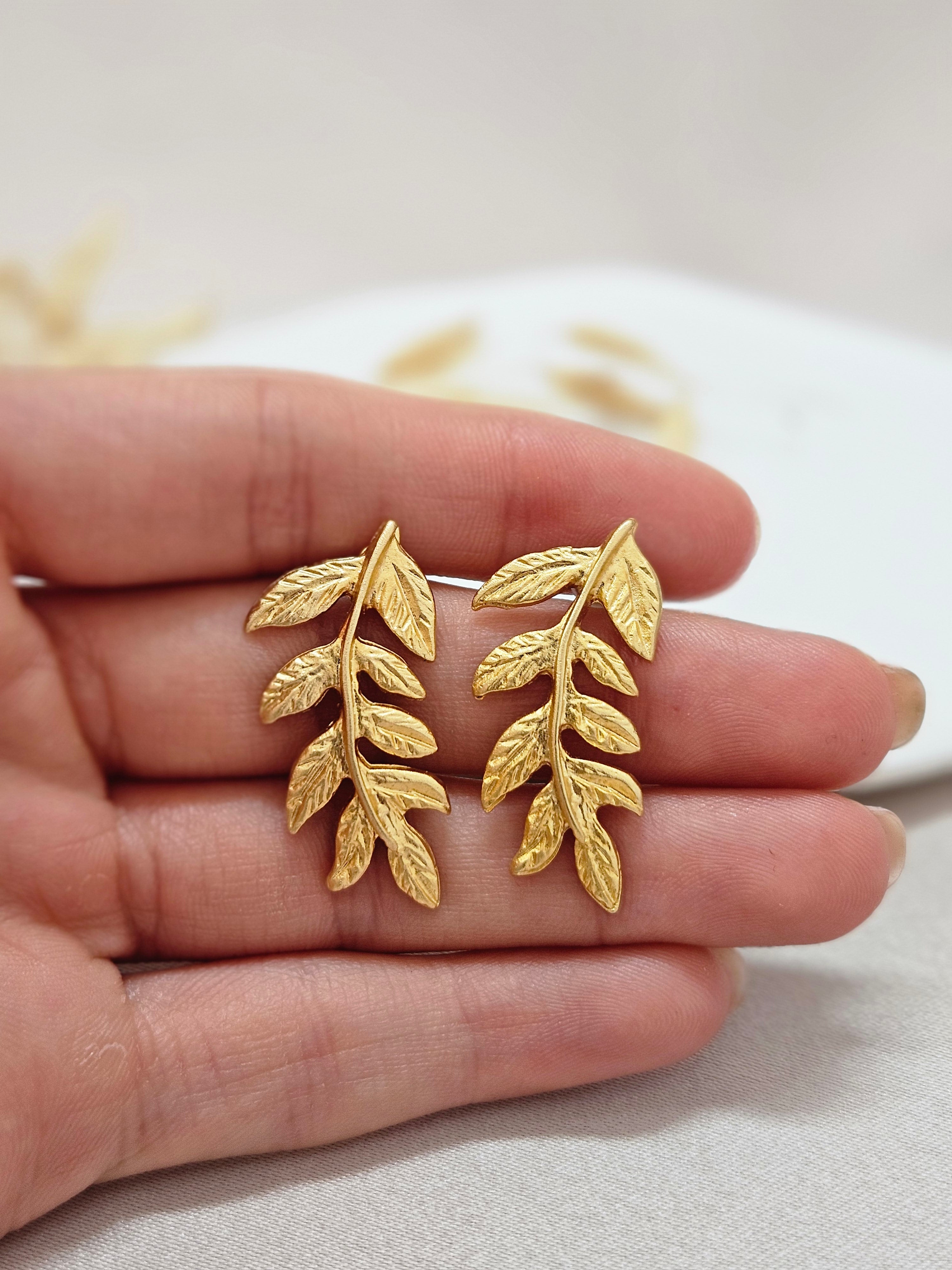 Boho Gold Leaf Stud Earrings