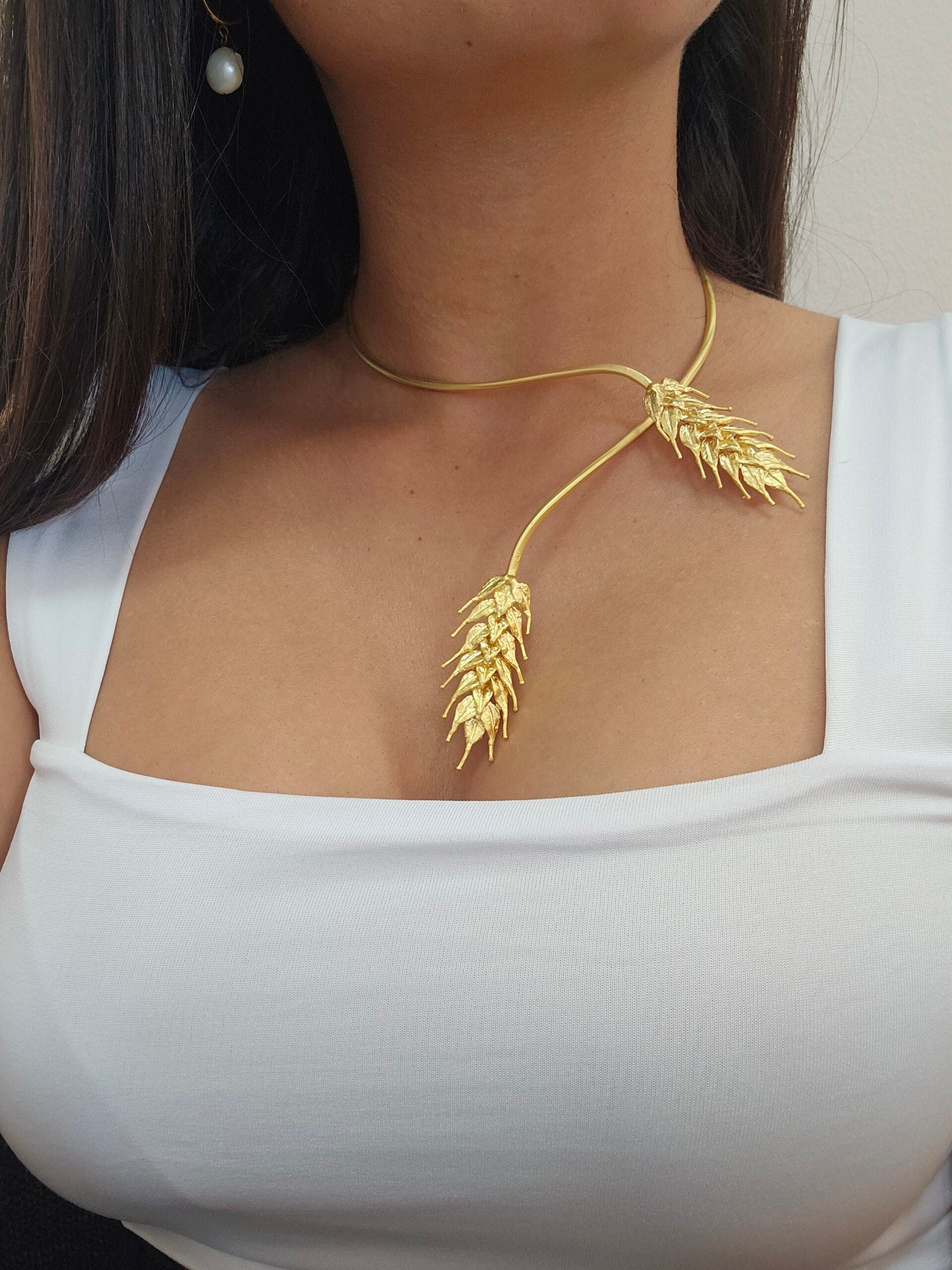 Gold Mirrored Open Leaf Necklace - TNGL