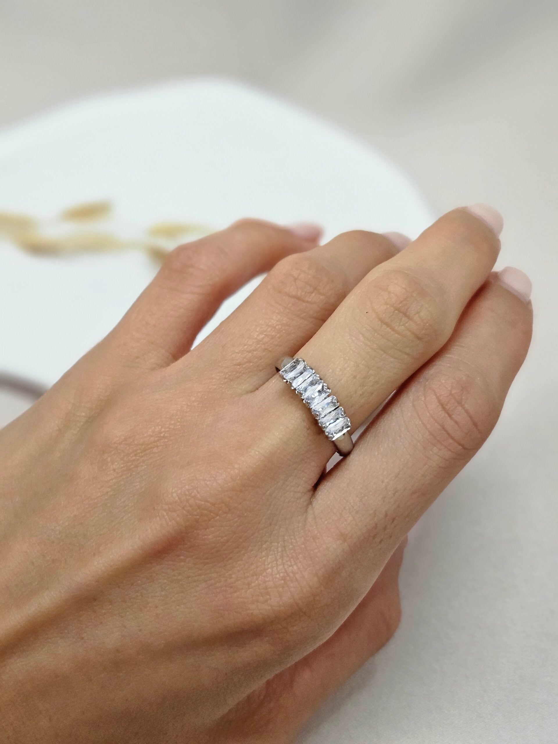 Mirrored Silver Crystal Bars Open Ring - AESC33