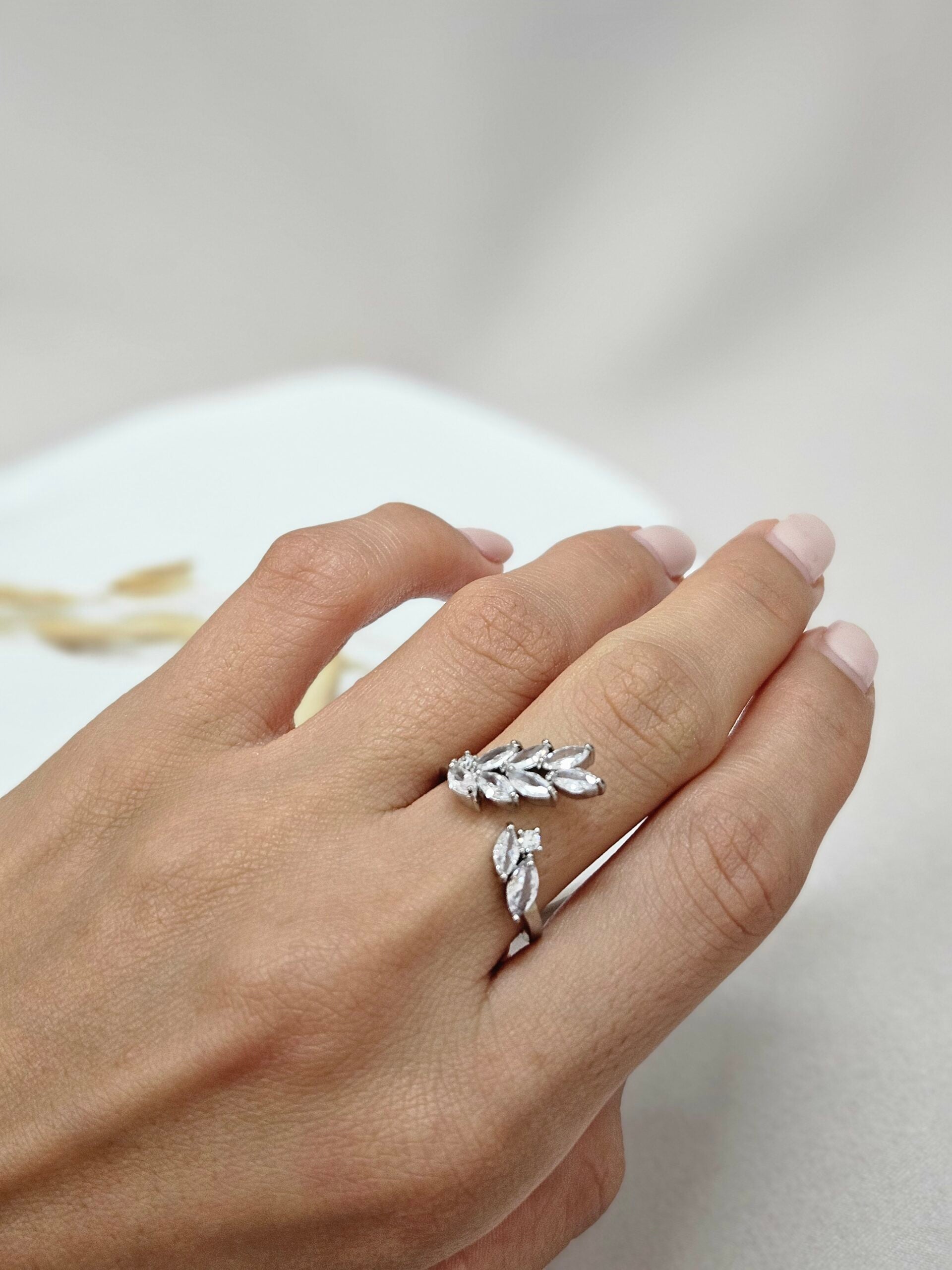 Open Cuff Silver Crystal Ring - AESC24