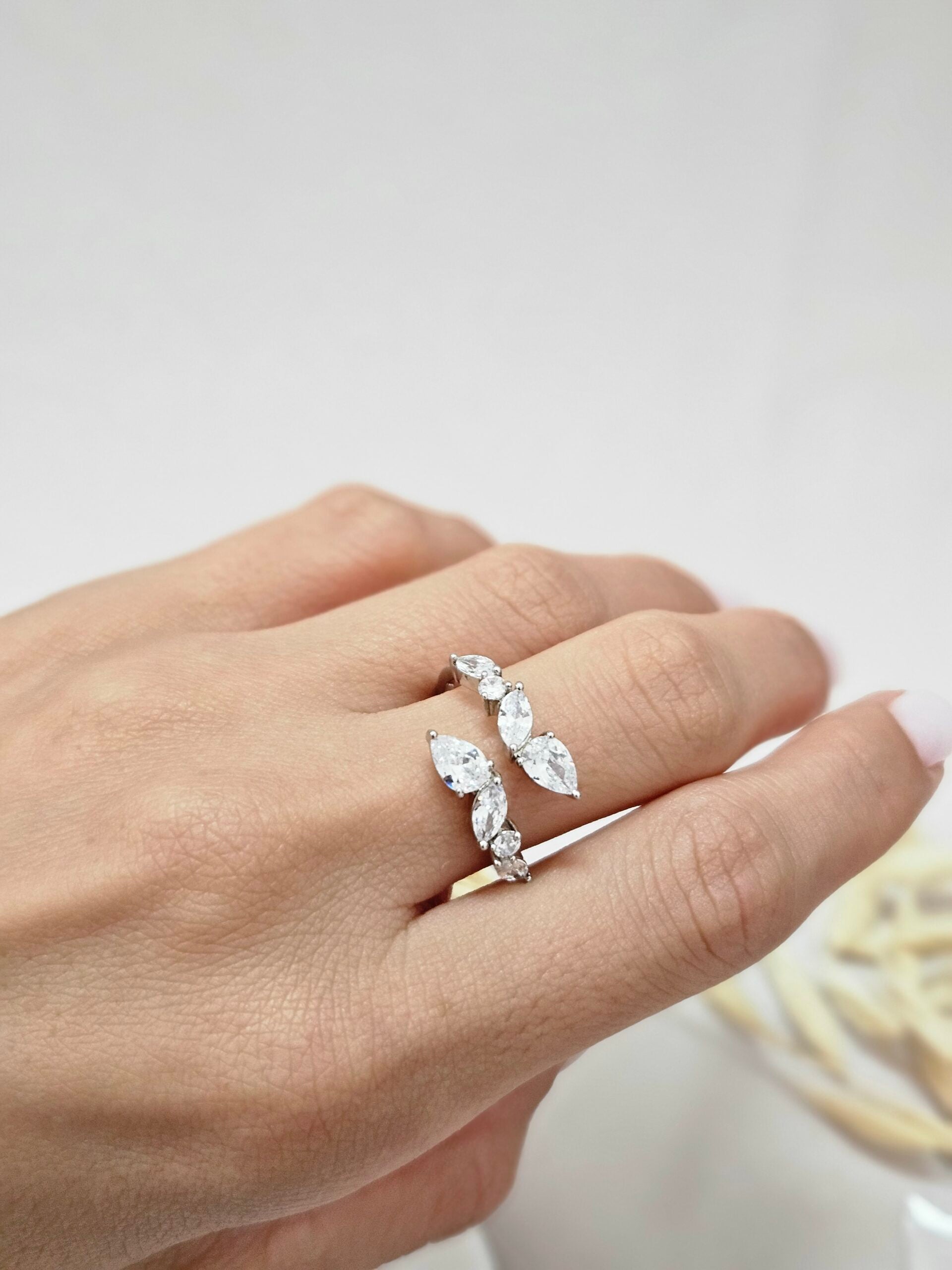 Adjustable Silver Crystal Open Cuff Ring - ARSC34