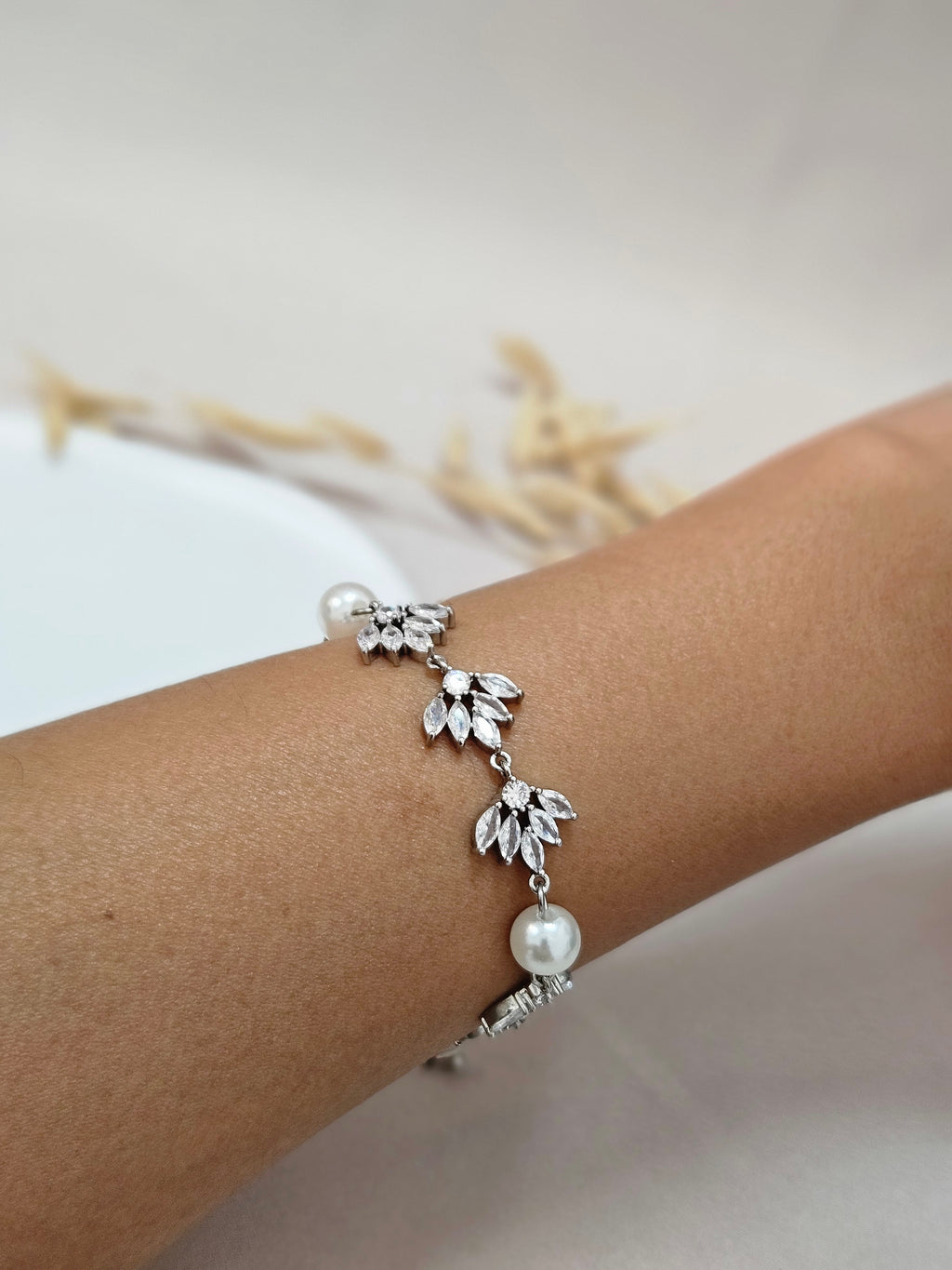 Adjustable Crystal Pearl Chain Bracelet