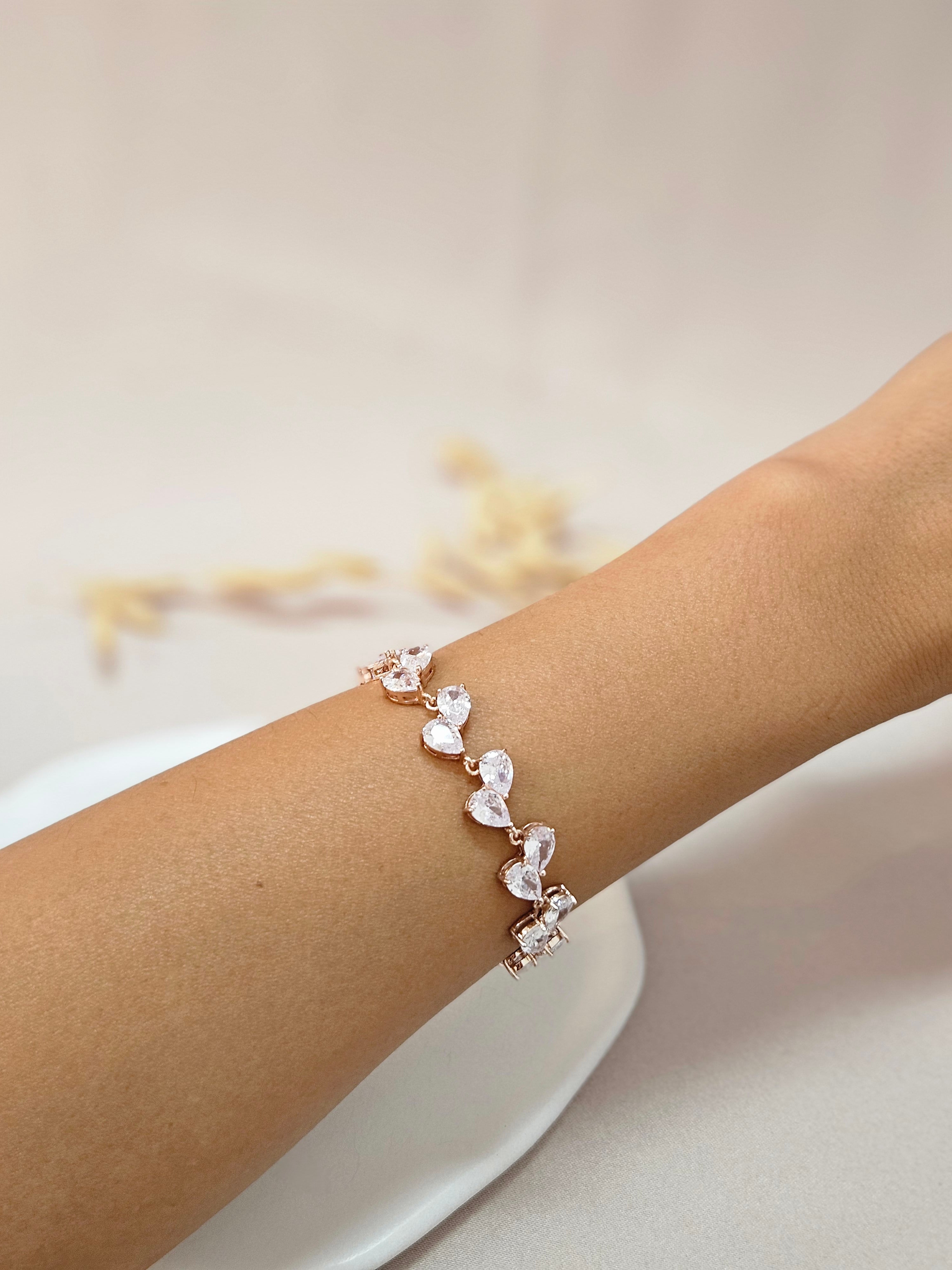 Adjustable Tear Drop Rose Gold Crystal Bracelet