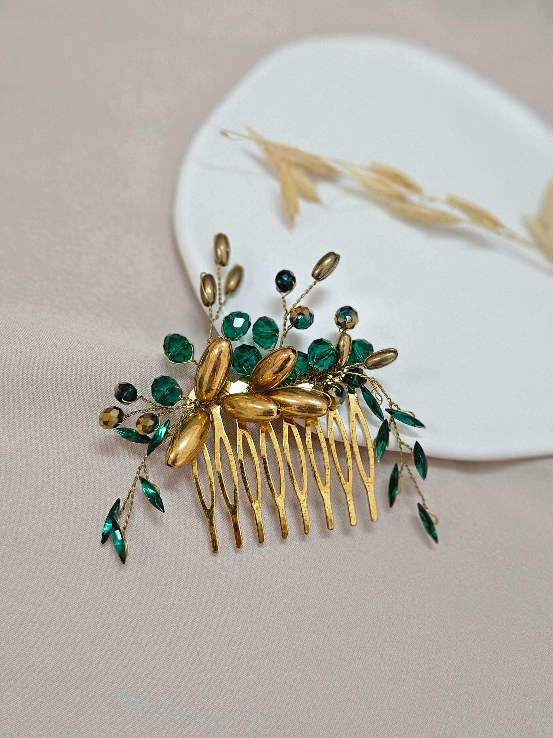 Emerand Green Gold Vine Leaf Hair Comb - HHPGG