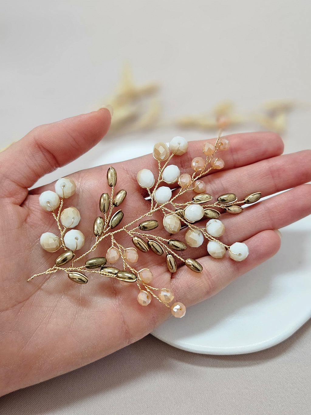 Peach White And Soft Gold Hair Vine