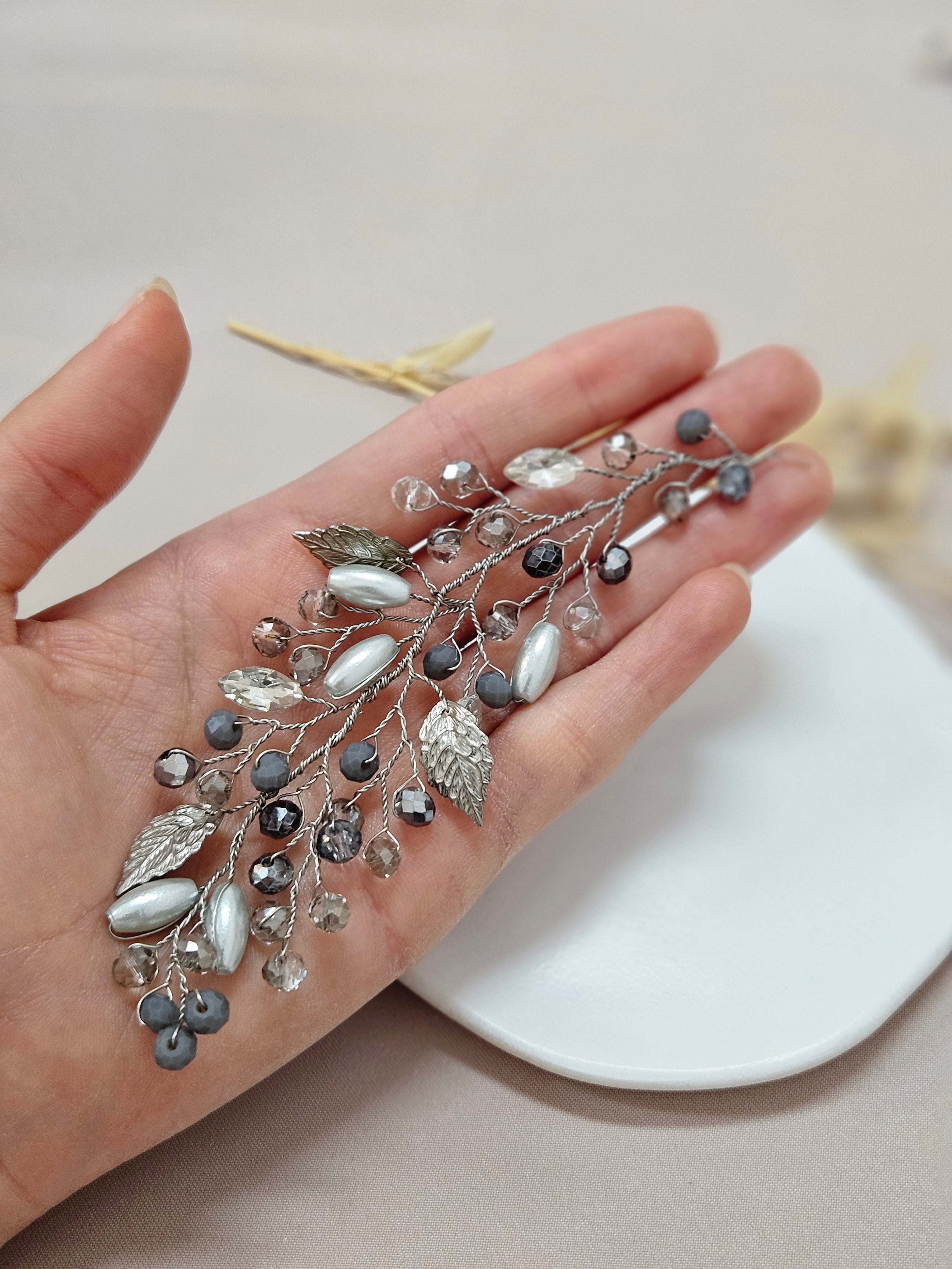 Gray And Silver Leaf-Inspired Hair Vine
